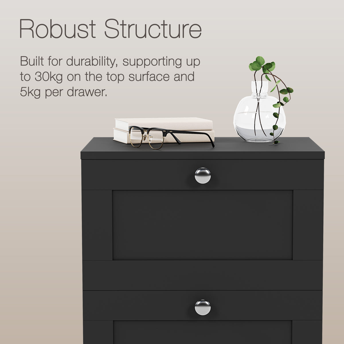 Altino 3 Drawer Bedside Chest, Black