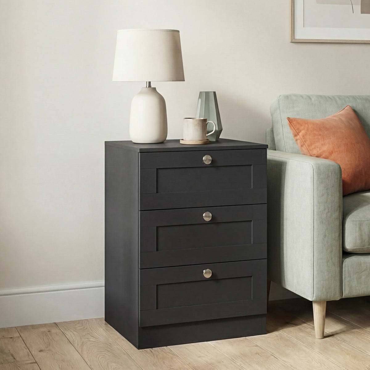 Altino 3 Drawer Bedside Chest, Black