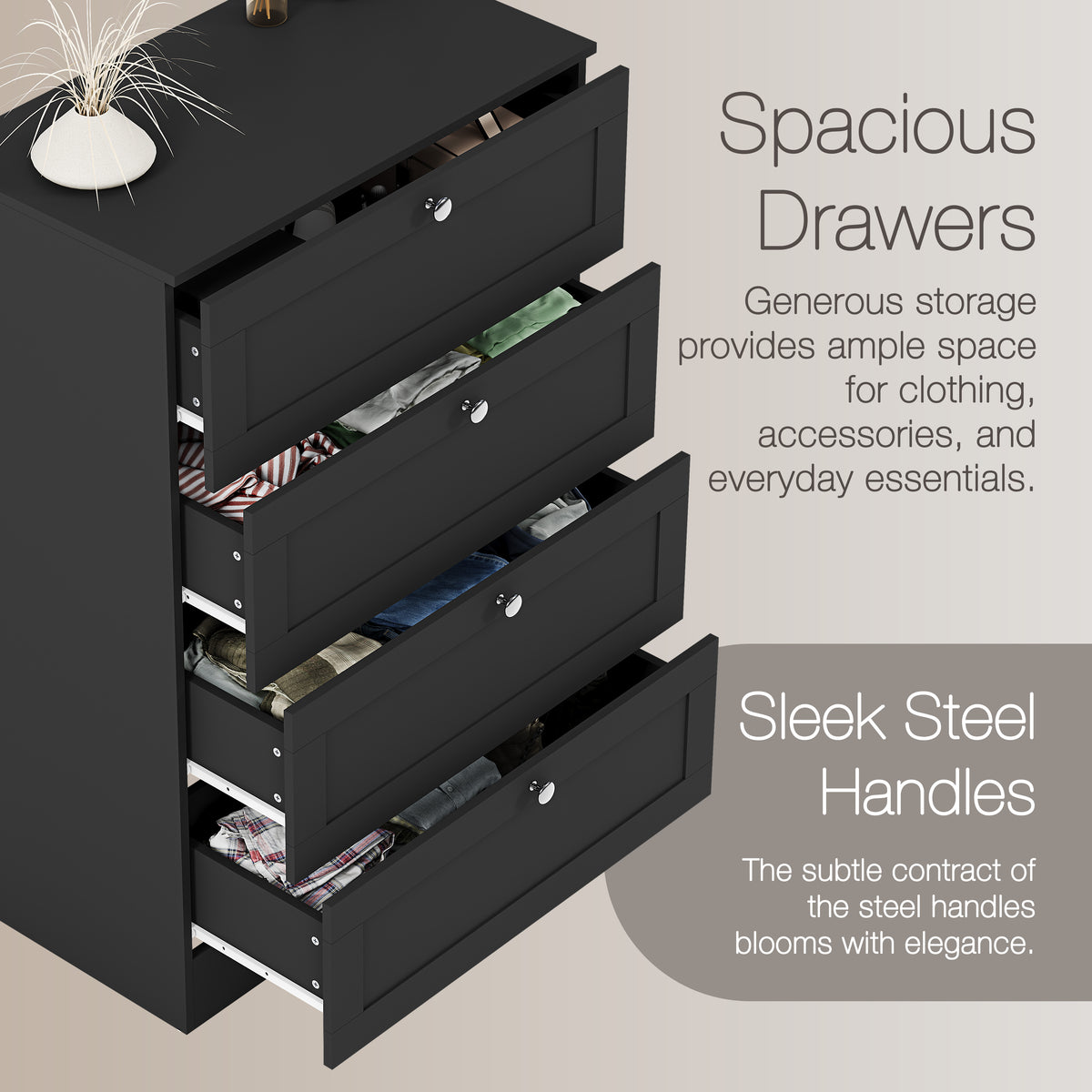 Altino 4 Drawer Chest Cabinet, Black