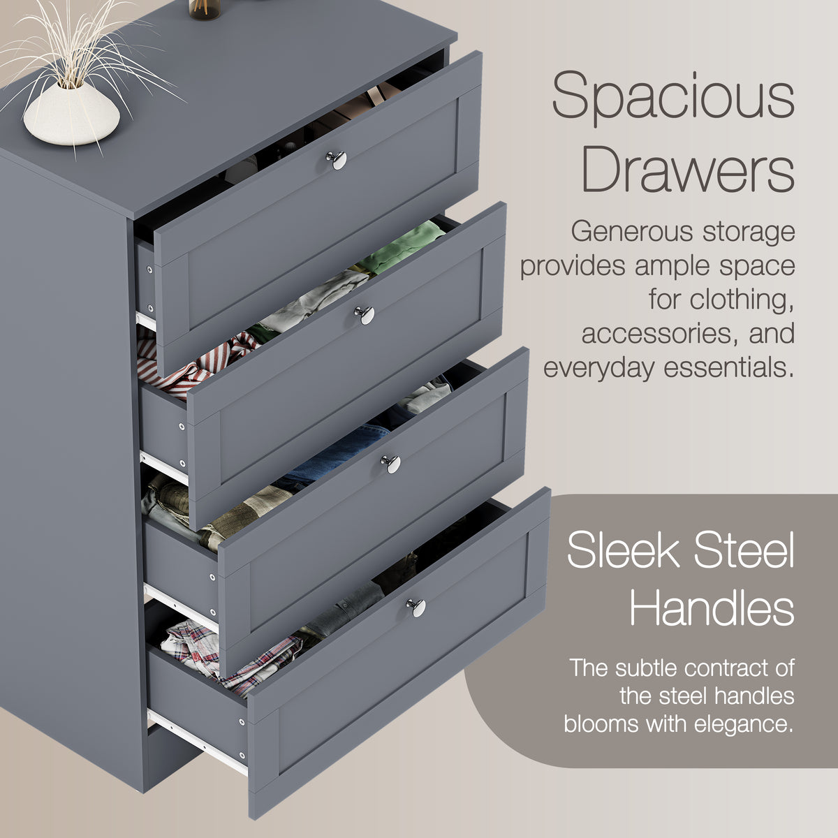 Altino 4 Drawer Chest Cabinet, Grey