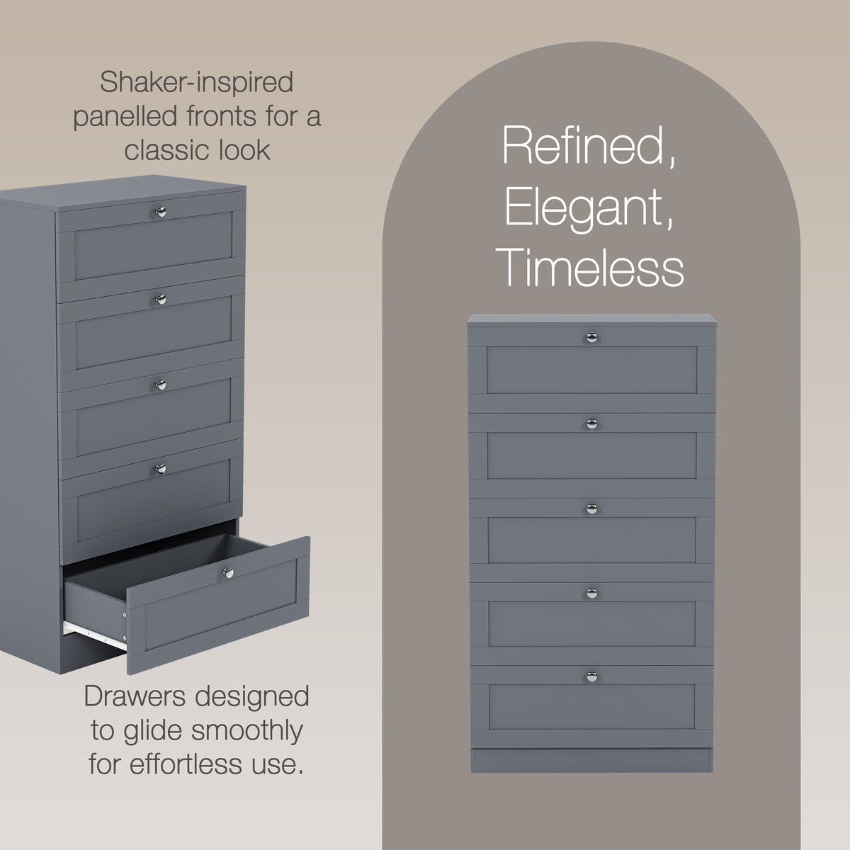 Altino 5 Drawer Chest Cabinet, Grey