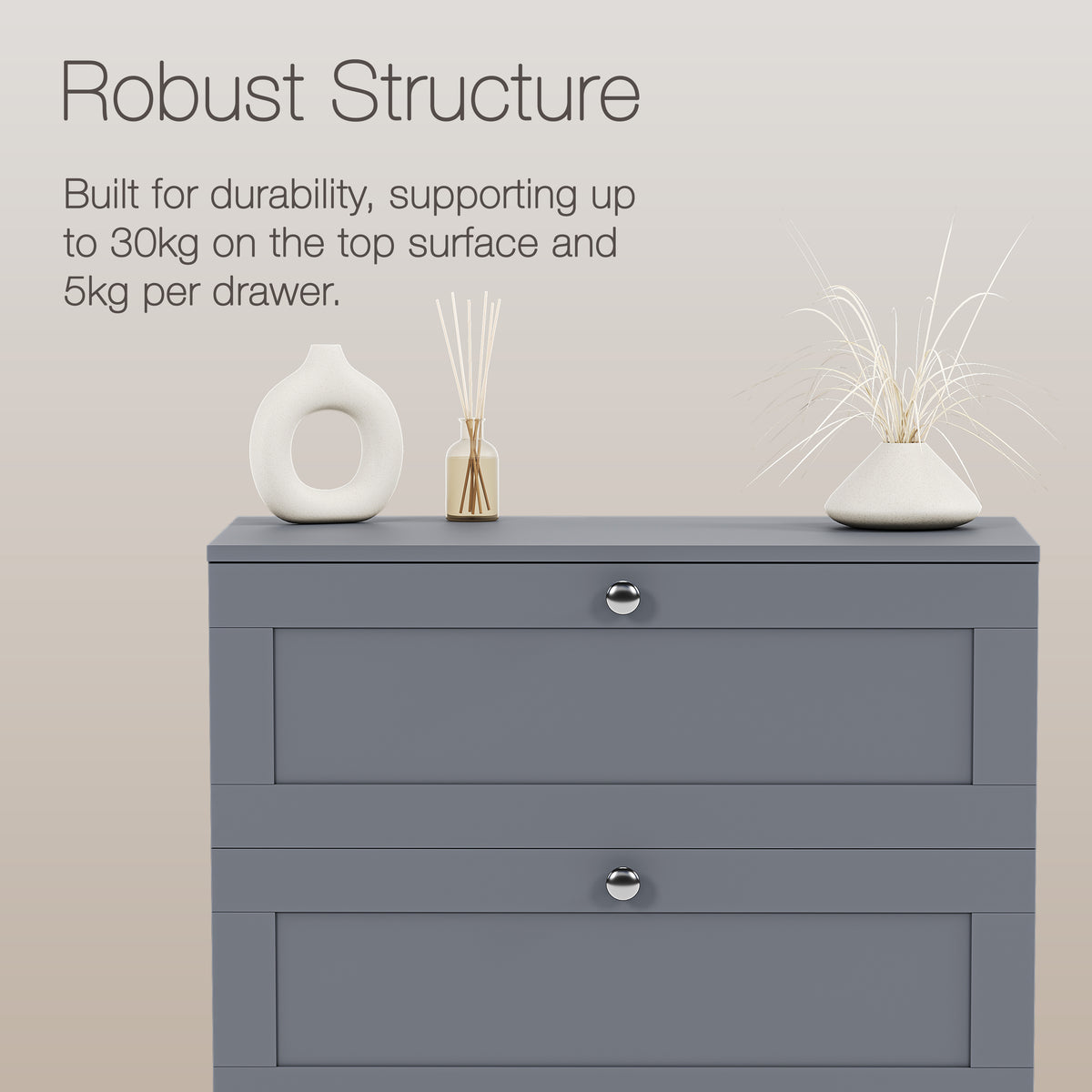 Altino 3 Piece Bedroom Furniture Set (2 Drawer Bedside, 5 Drawer Chest, 2 Door 2 Drawer Wardrobe), Grey