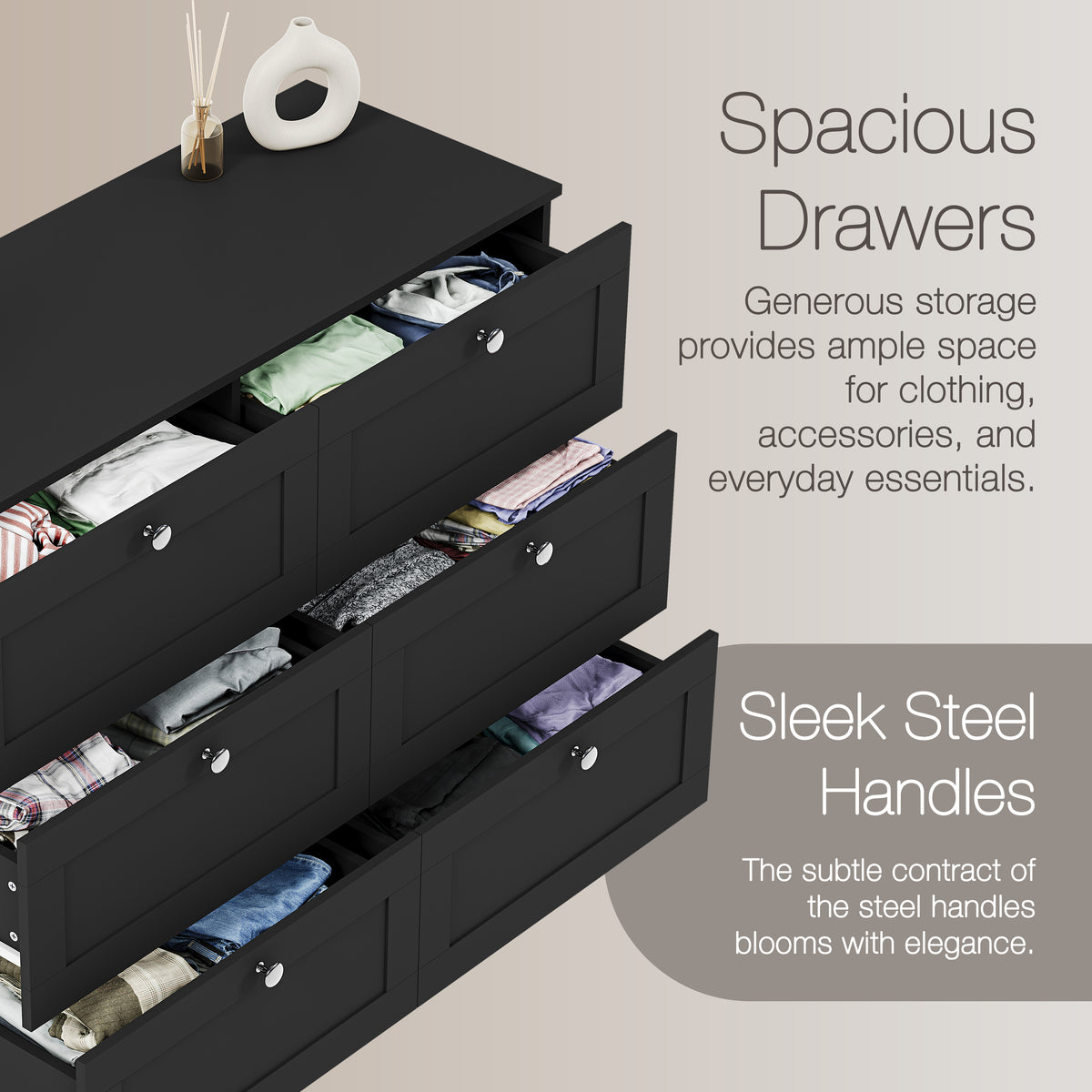 Altino 6 Drawer Chest Cabinet, Black