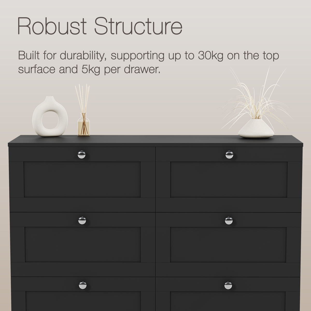 Altino 6 Drawer Chest Cabinet, Black