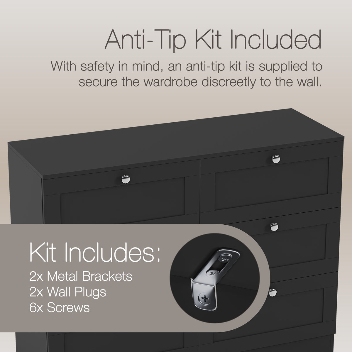 Altino 6 Drawer Chest Cabinet, Black