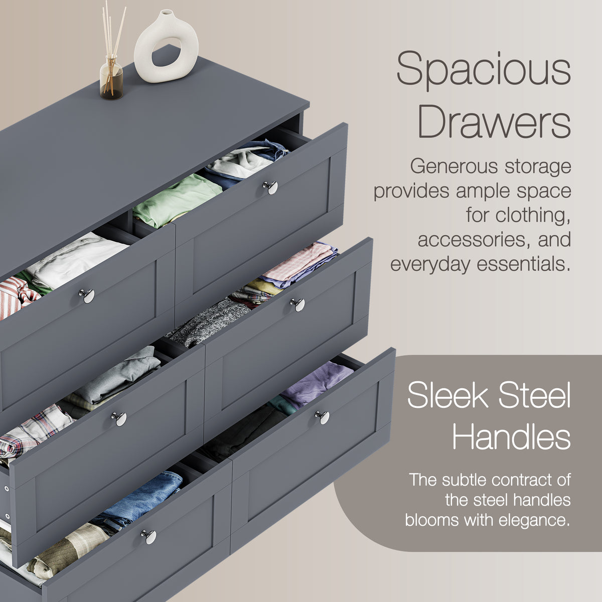 Altino 6 Drawer Chest Cabinet, Grey