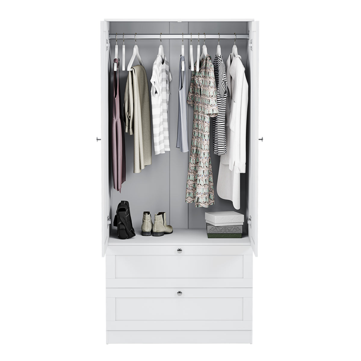 Altino 3 Piece Bedroom Furniture Set (3 Drawer Bedside, 5 Drawer Chest, 2 Door 2 Drawer Wardrobe), White