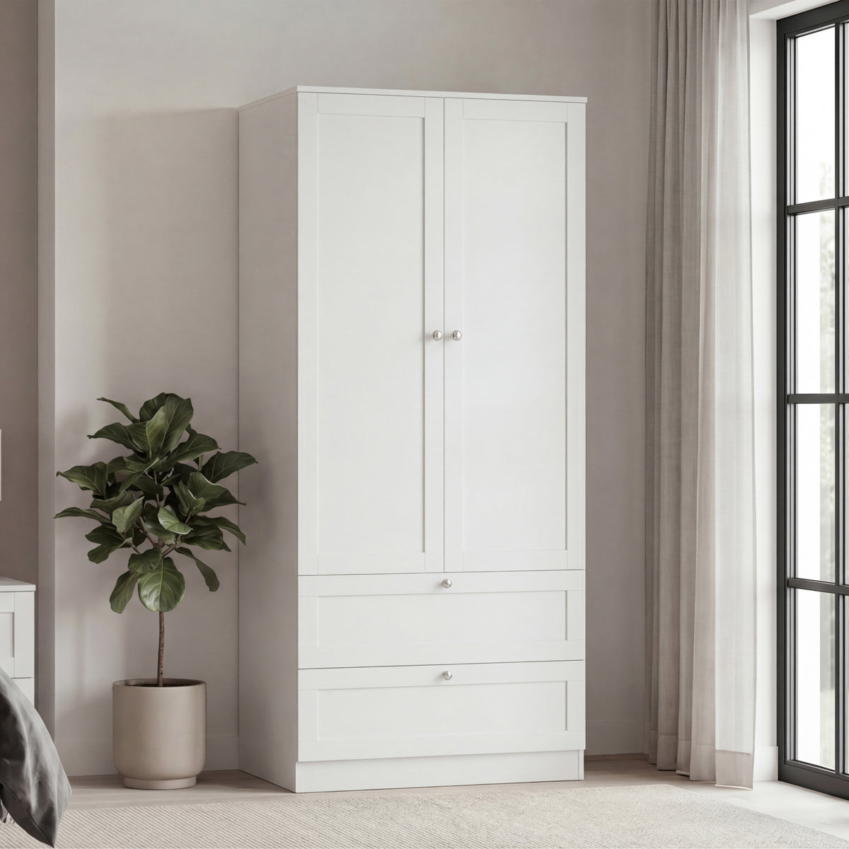 Altino 3 Piece Bedroom Furniture Set (3 Drawer Bedside, 5 Drawer Chest, 2 Door 2 Drawer Wardrobe), White