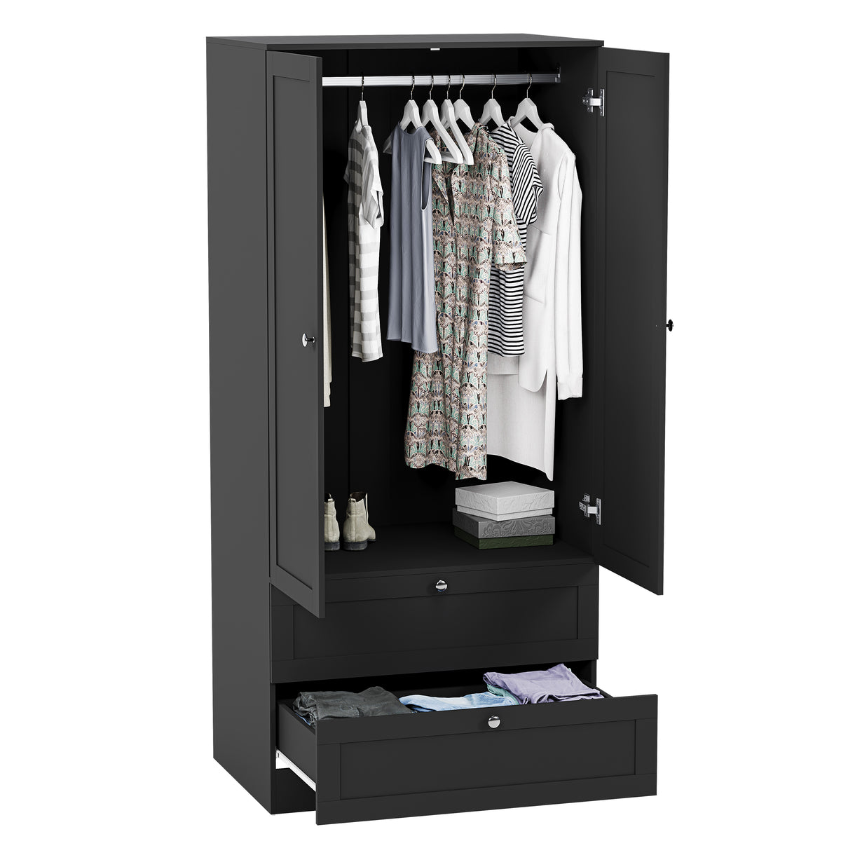 Altino 2 Door 2 Drawer Wardrobe, Black