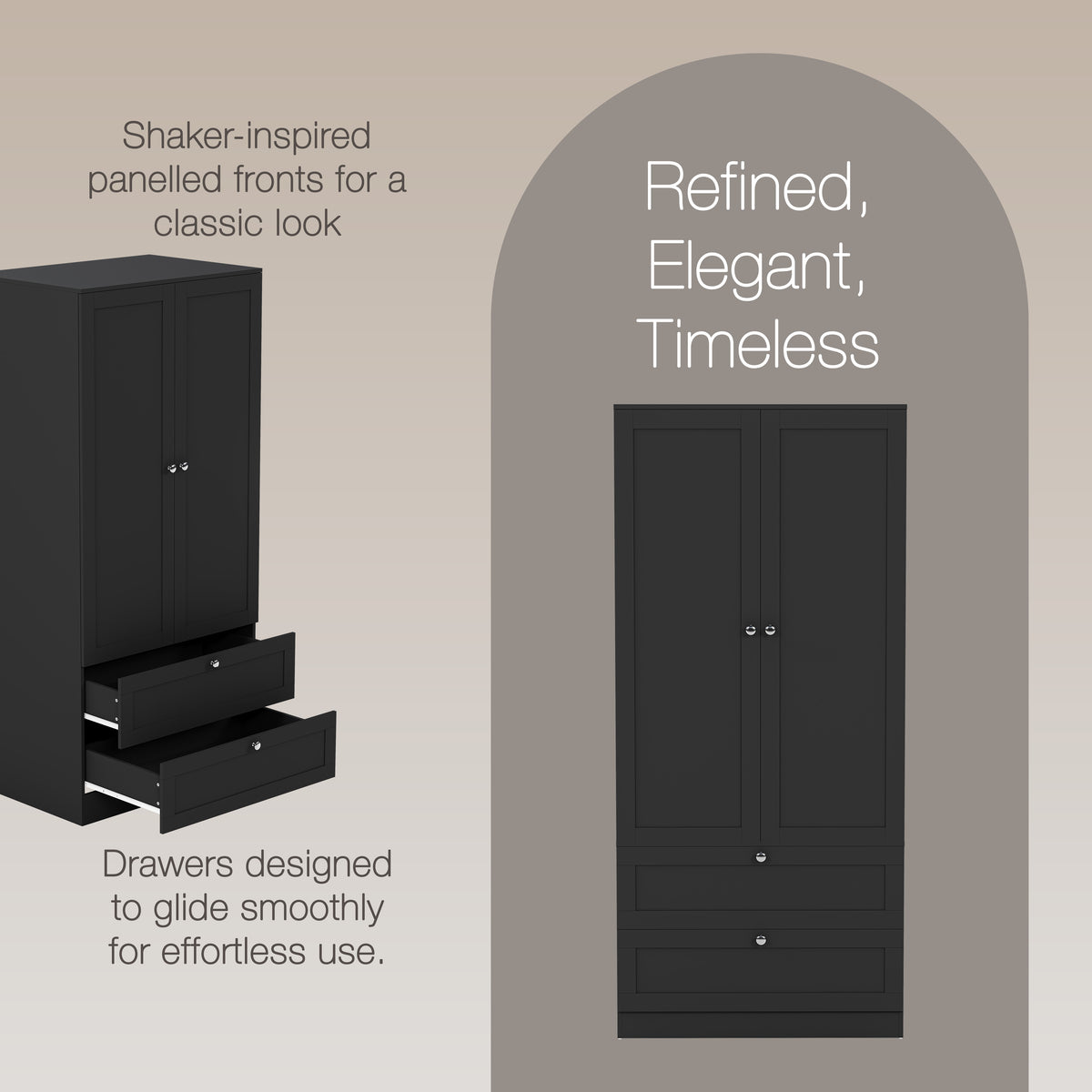 Altino 2 Door 2 Drawer Wardrobe, Black