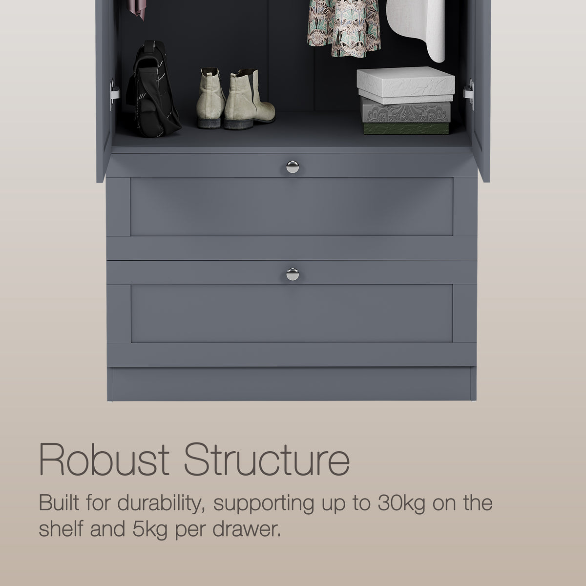 Altino 2 Door 2 Drawer Wardrobe, Grey