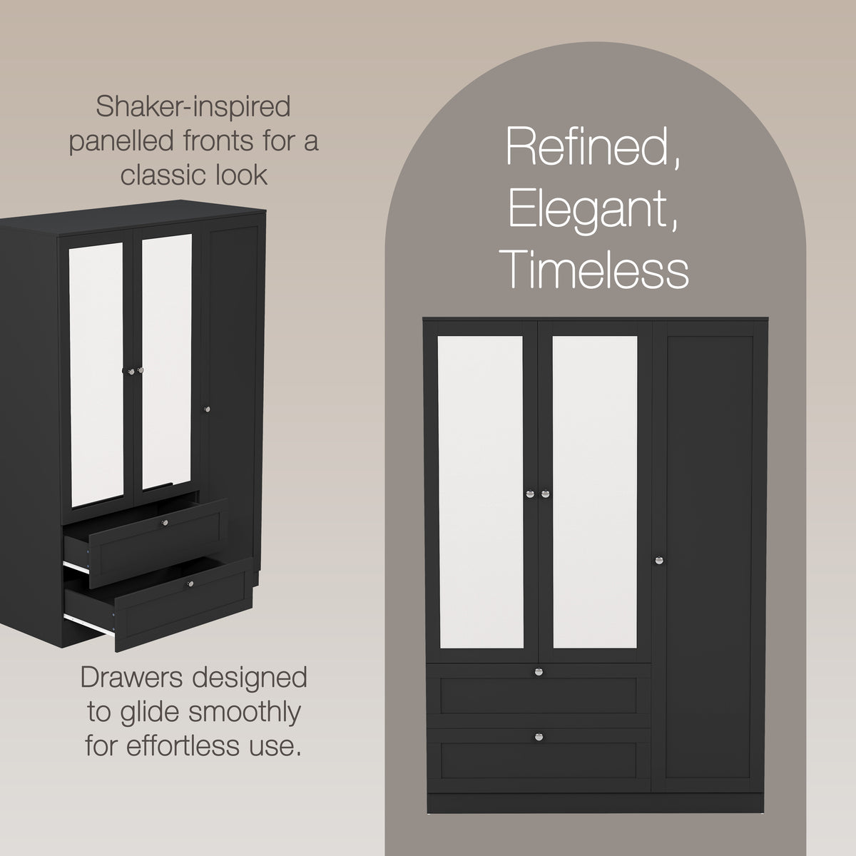 Altino 3 Door 2 Drawer Mirrored Wardrobe, Black