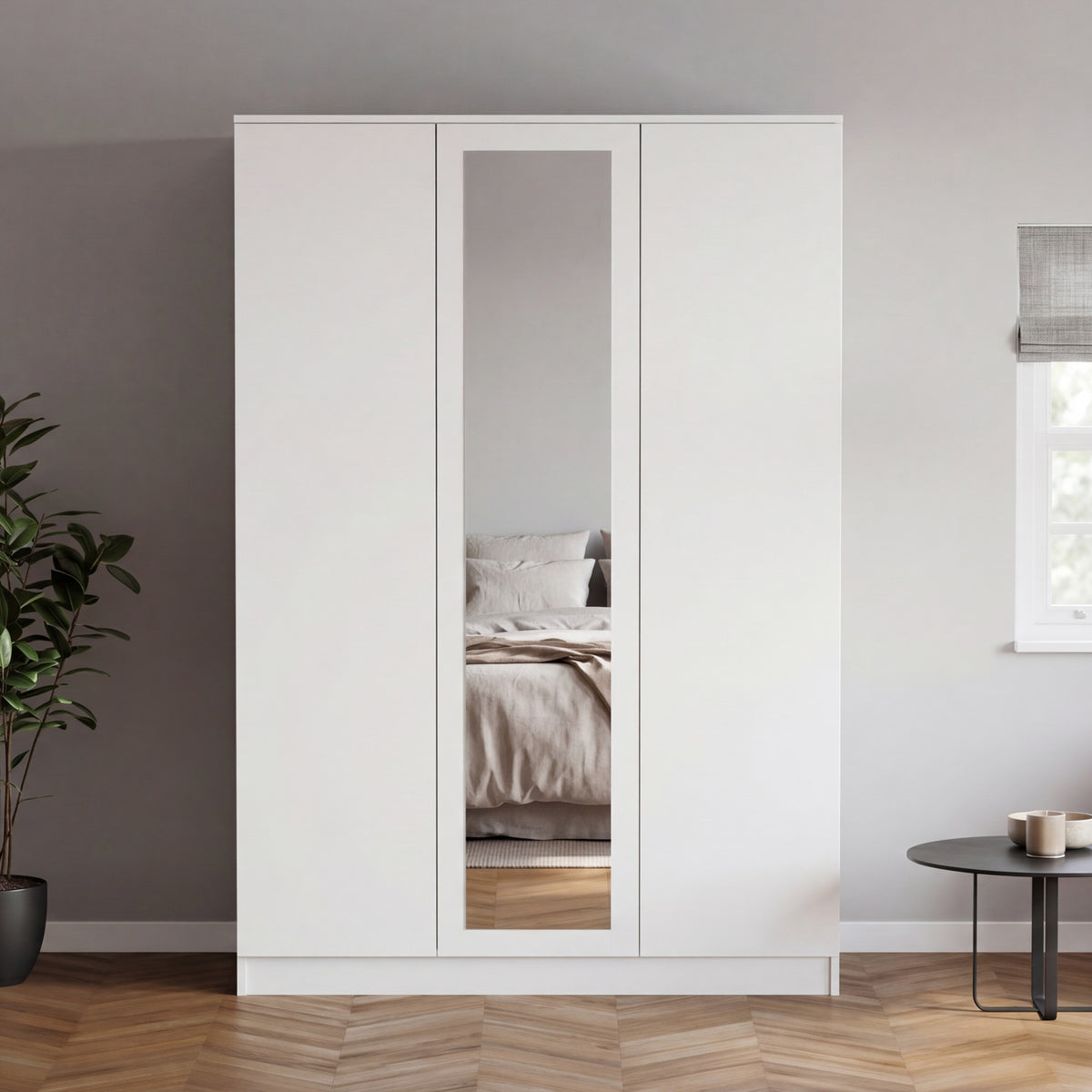 Denver 3 door mirrored wardrobe, White