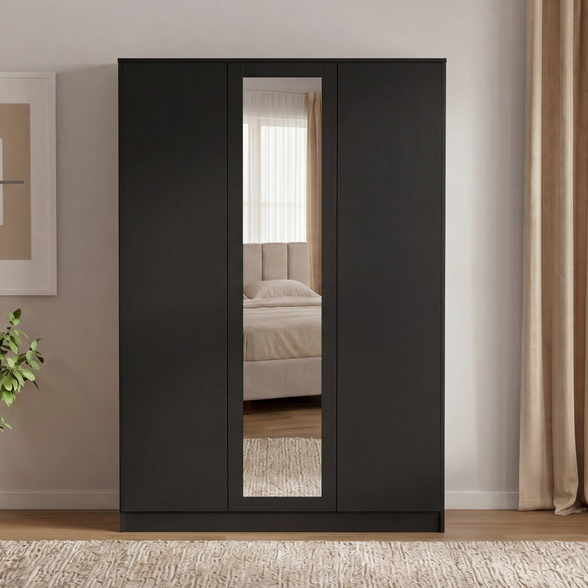 Denver 3 Door Mirrored Wardrobe, Black