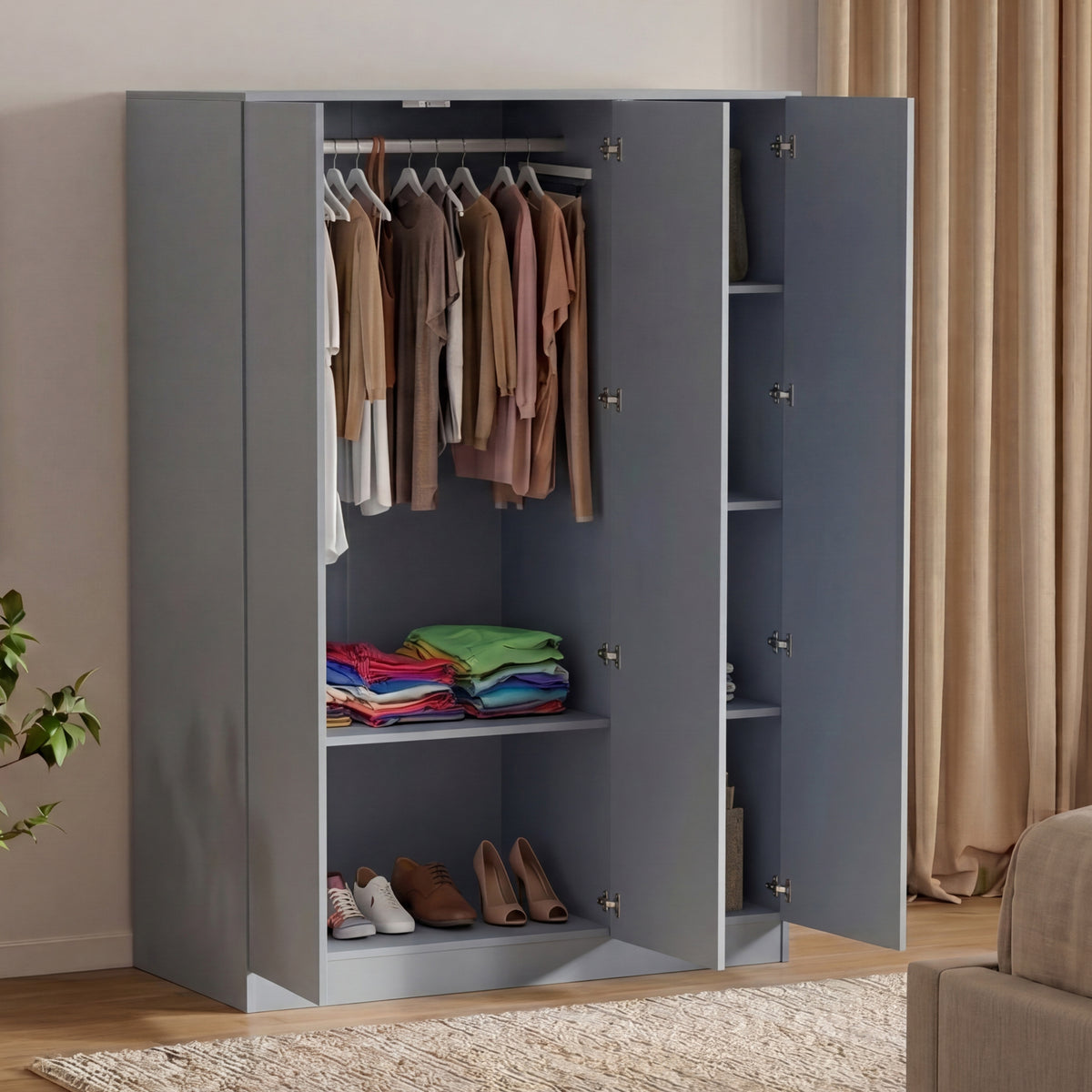 Denver 3 Door Mirrored Wardrobe, Grey