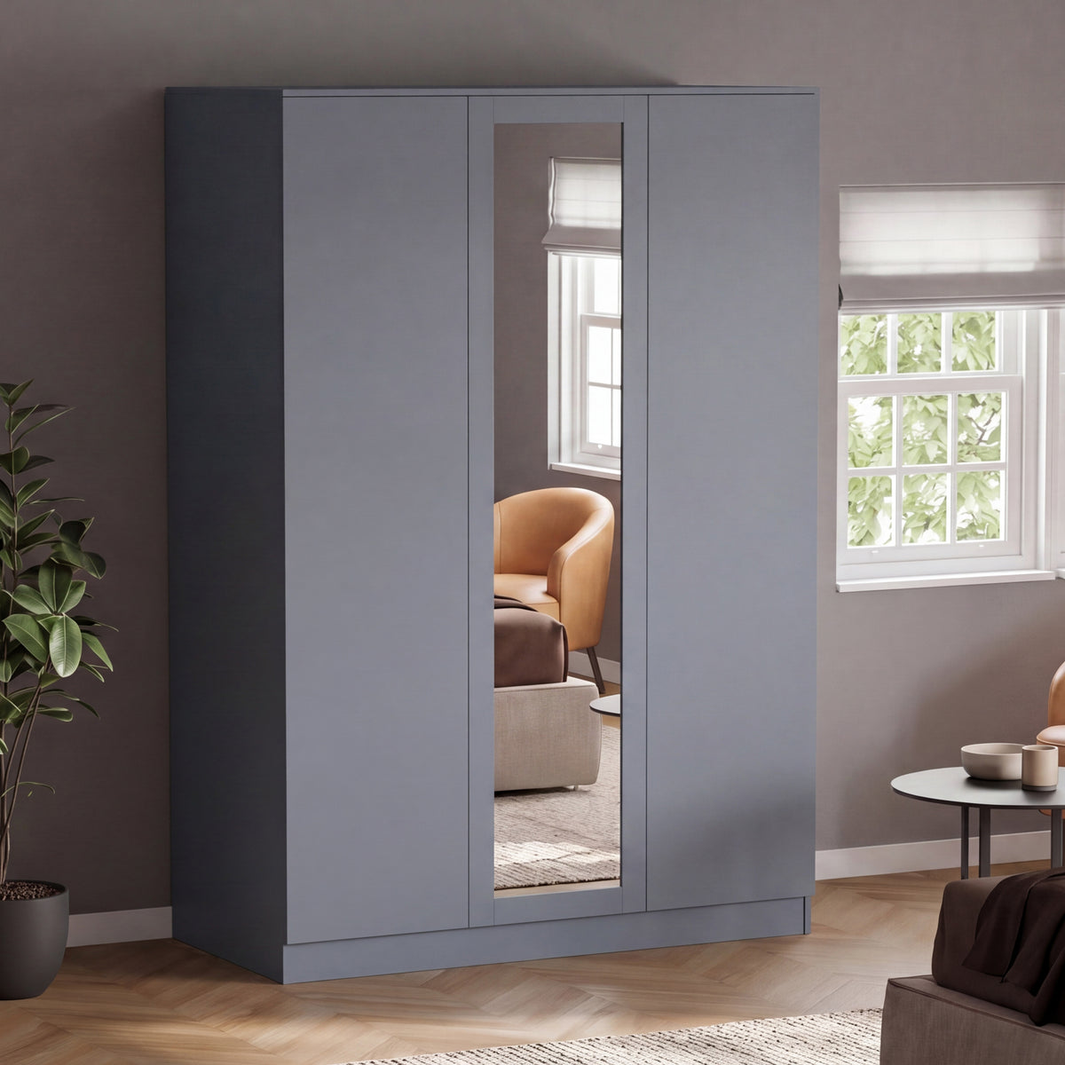 Denver 3 door mirrored wardrobe, Grey
