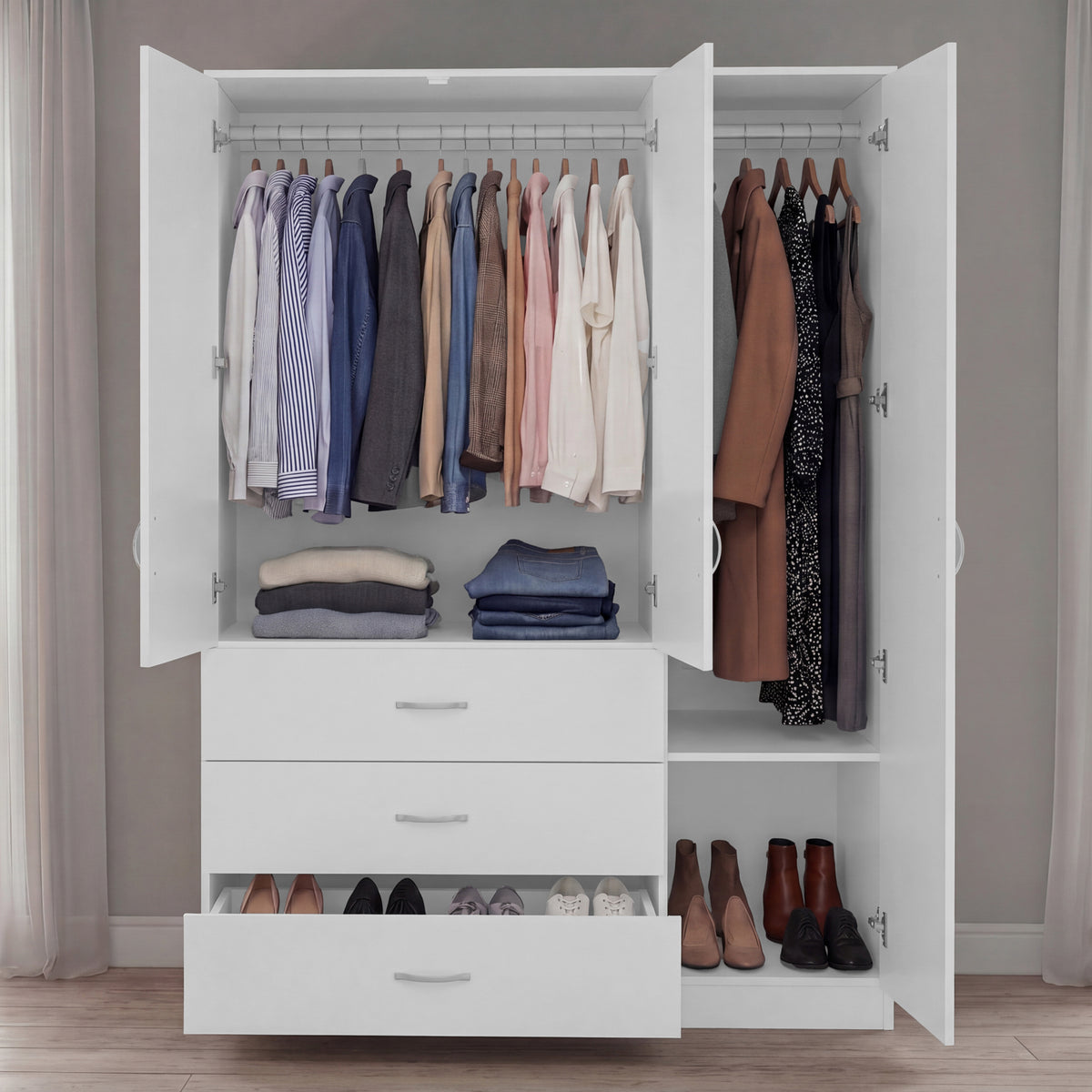 Riano 3 Door 3 Drawer Mirrored Wardrobe- White
