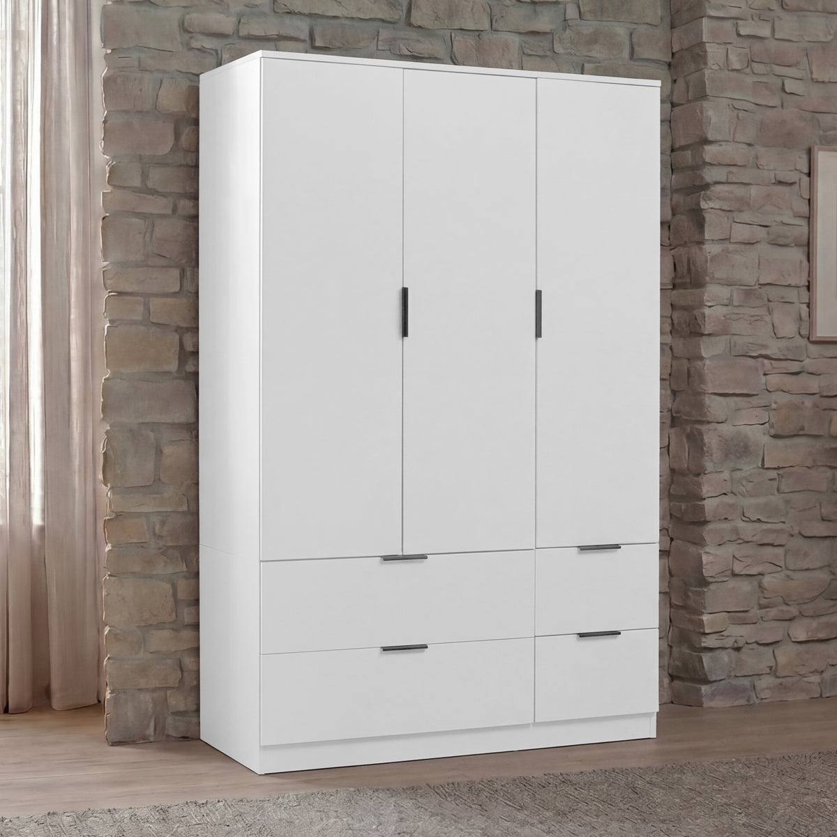 Trega 3 Door 4 Drawer Wardrobe – Modern Spacious Bedroom Storage Closet, White