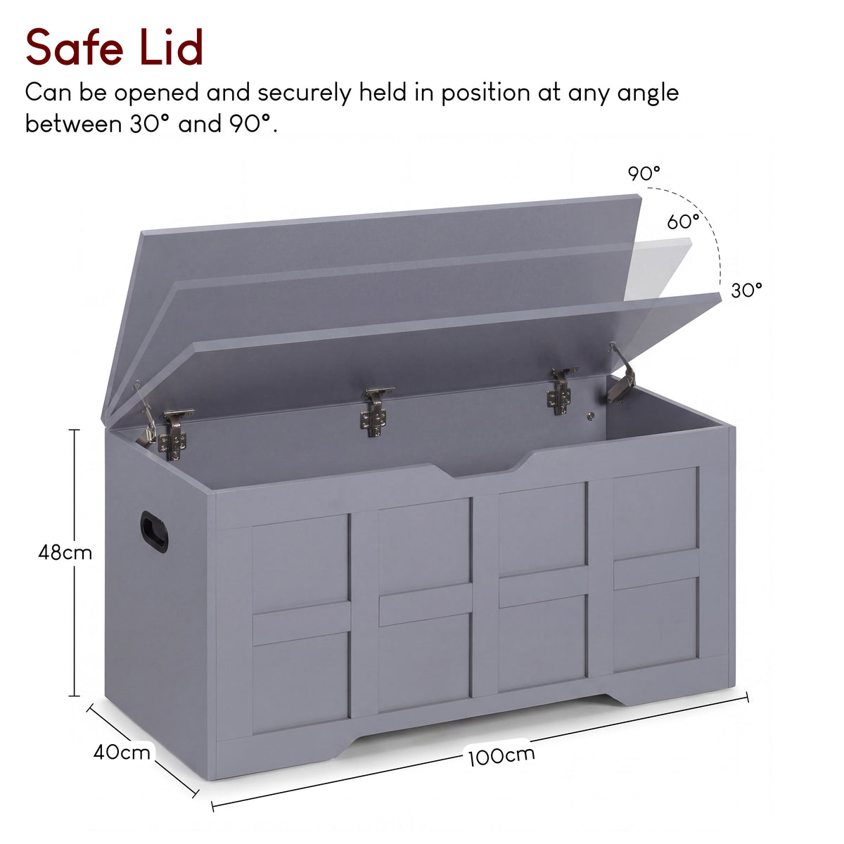 Large Wooden Storage Ottoman Bench – Multi-Functional Storage Chest with Lid, Grey