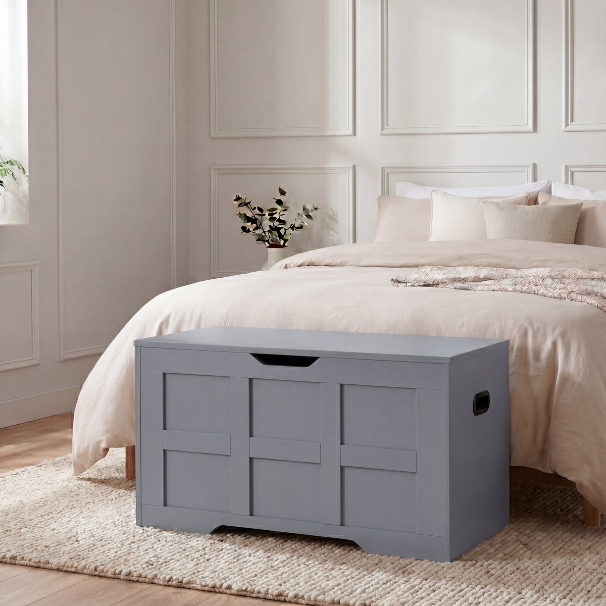 Small Wooden Storage Ottoman Bench – Multi-Functional Storage Chest with Lid, Grey