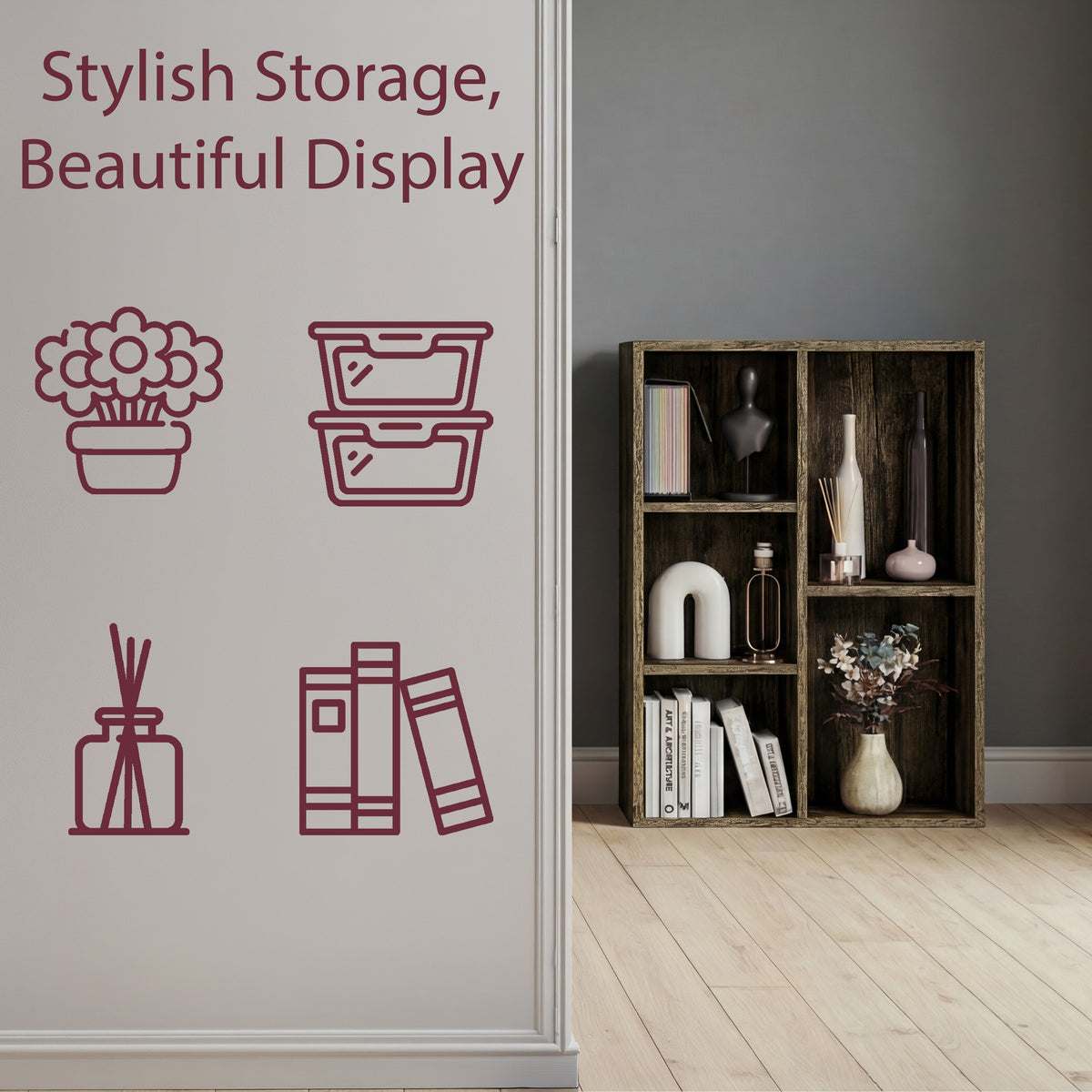 5-Cube Storage Cabinet Unit, Dark Wood
