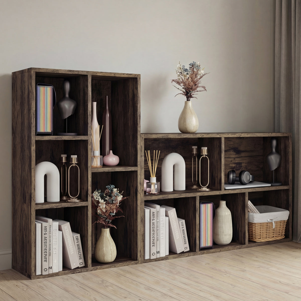 5-Cube Storage Cabinet Unit, Dark Wood