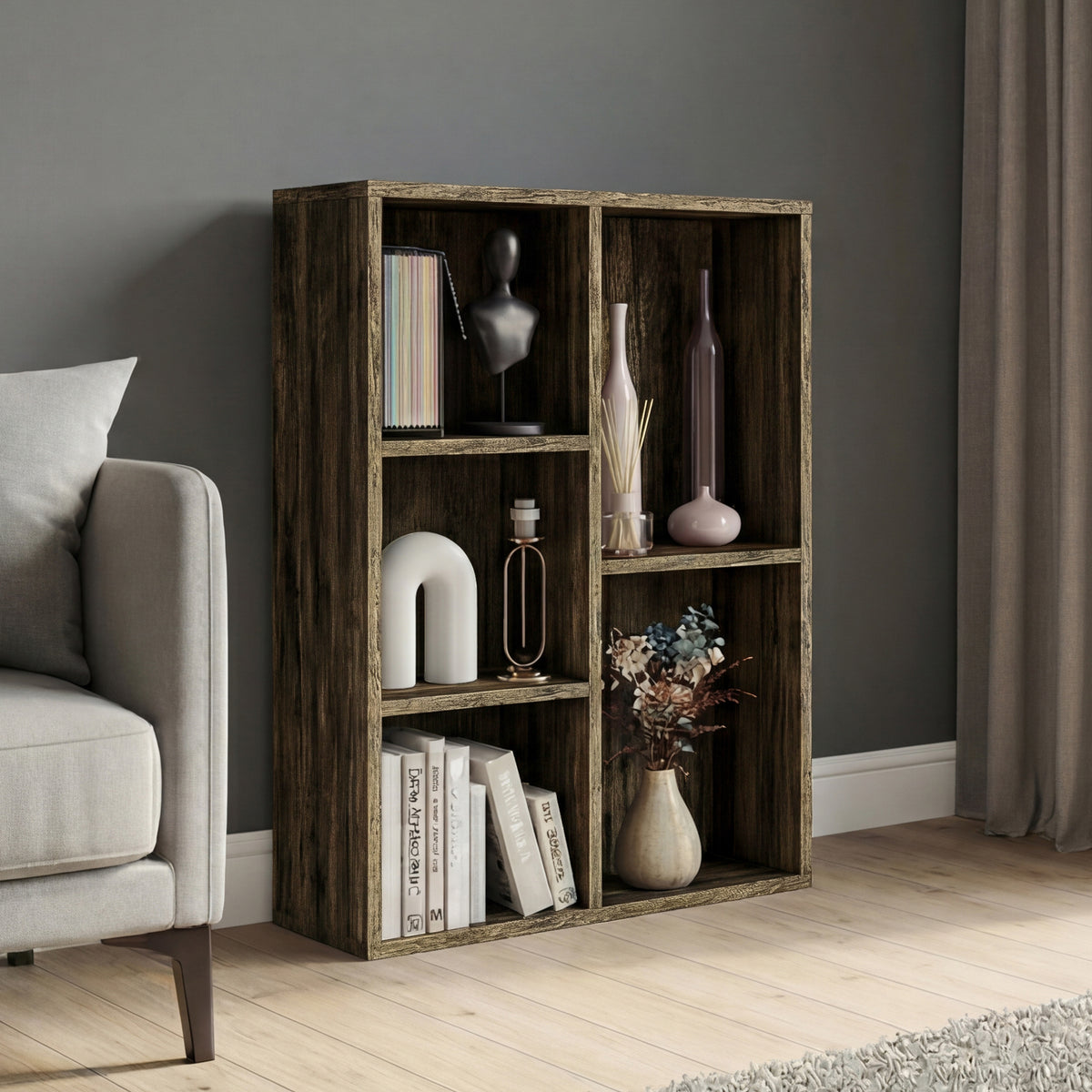 5-Cube Storage Cabinet Unit, Dark Wood