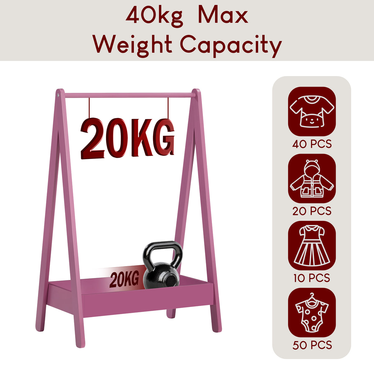 Wooden Kids Clothes Rack with Storage Shelf, Pink