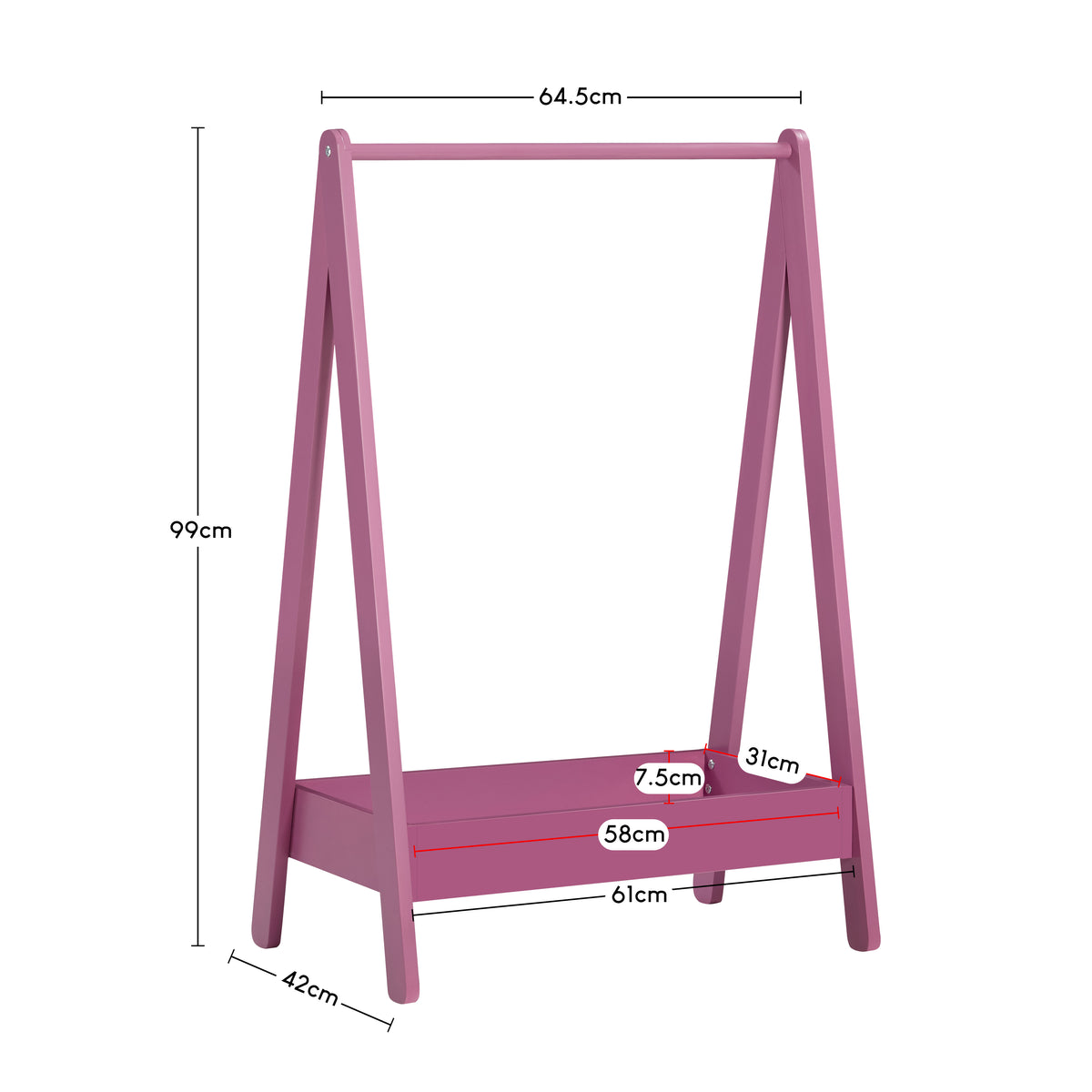 Wooden Kids Clothes Rack with Storage Shelf, Pink