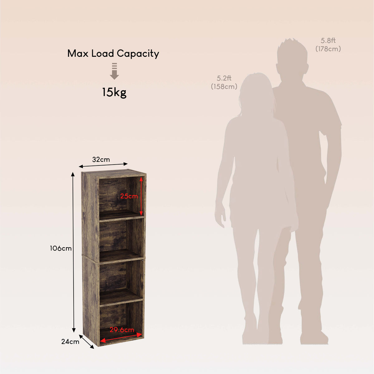 Oxford 4-Tier Cube Bookcase - Dark Wood