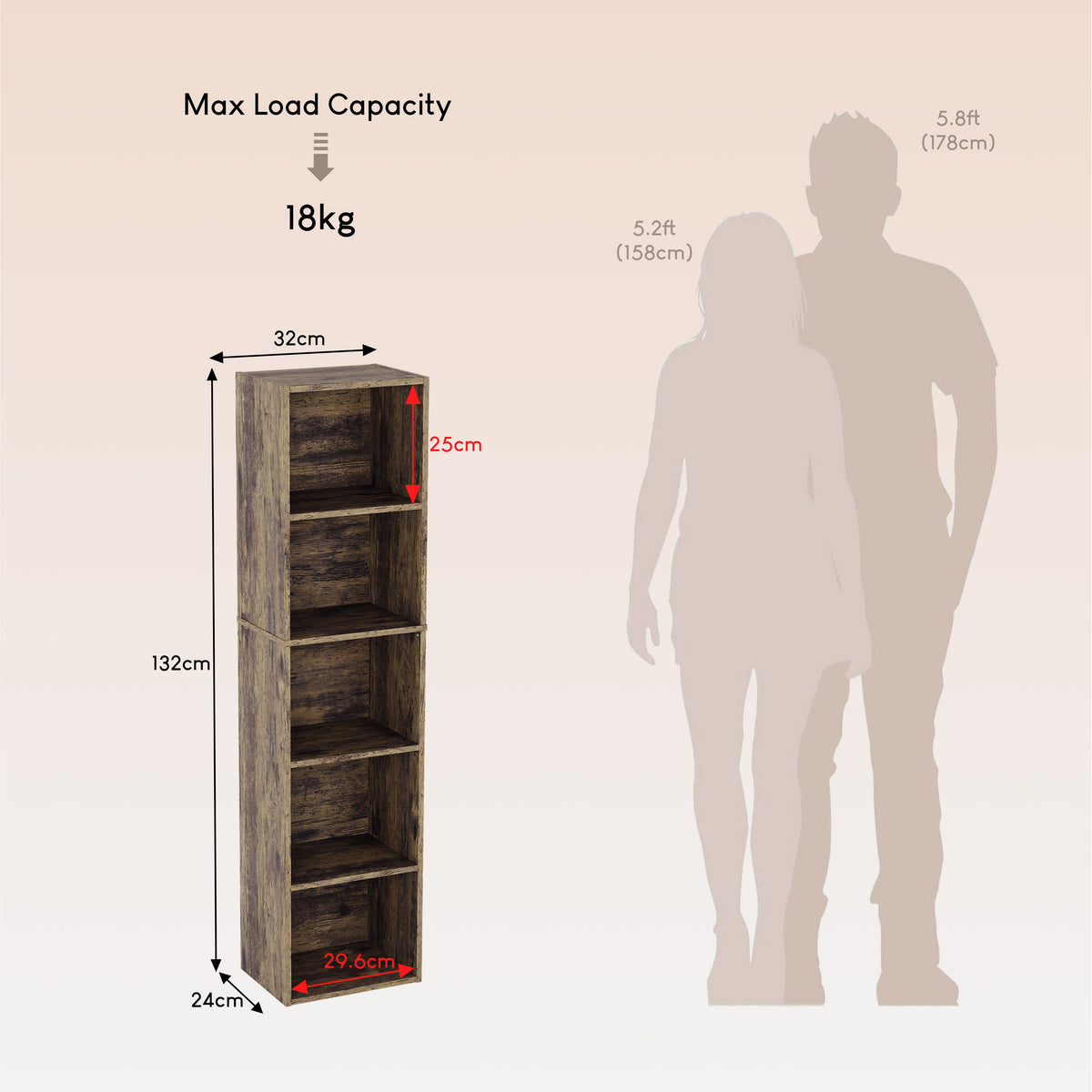 Oxford 5-Tier Cube Bookcase - Dark Wood