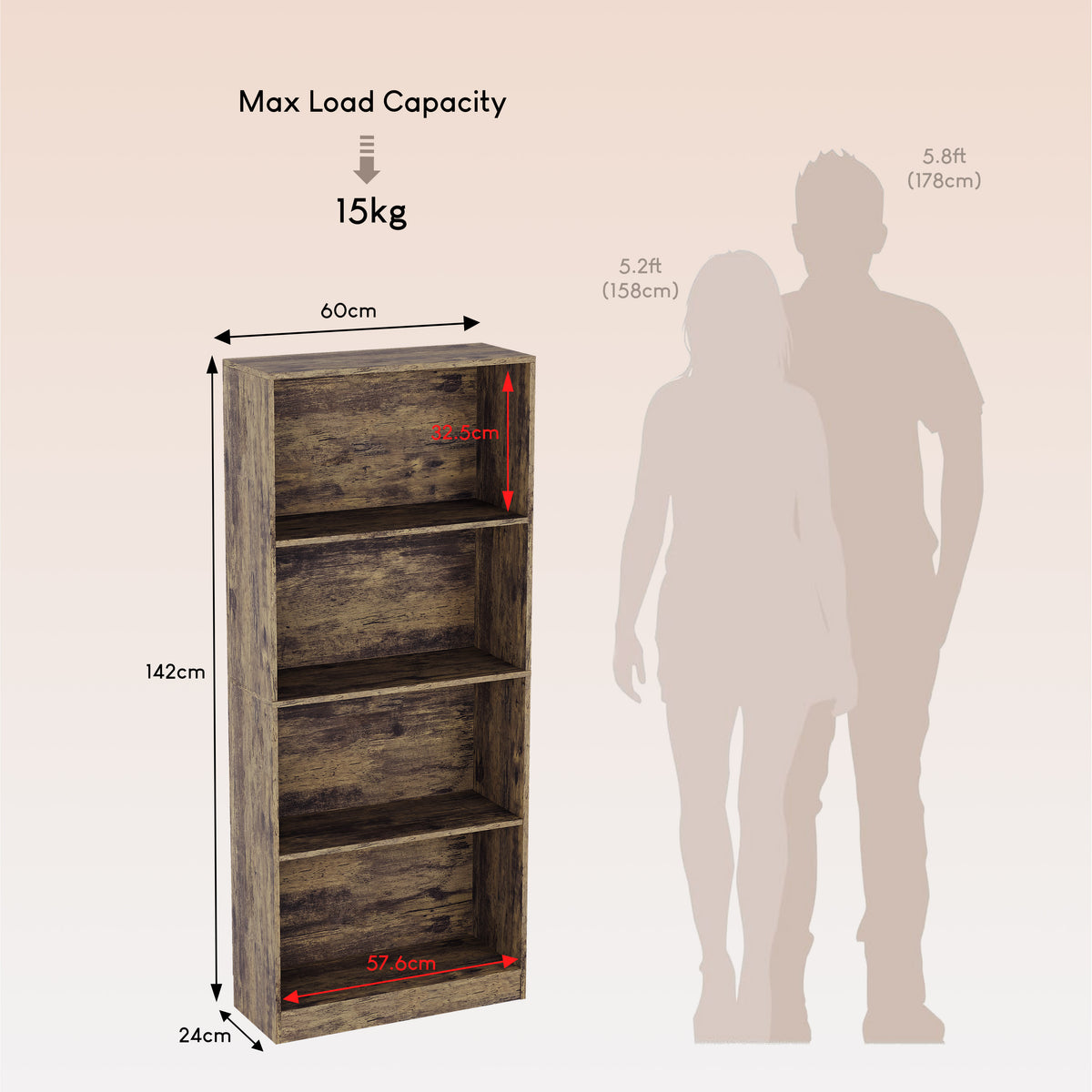 Cambridge 4-Tier Large Bookcase - Dark Wood