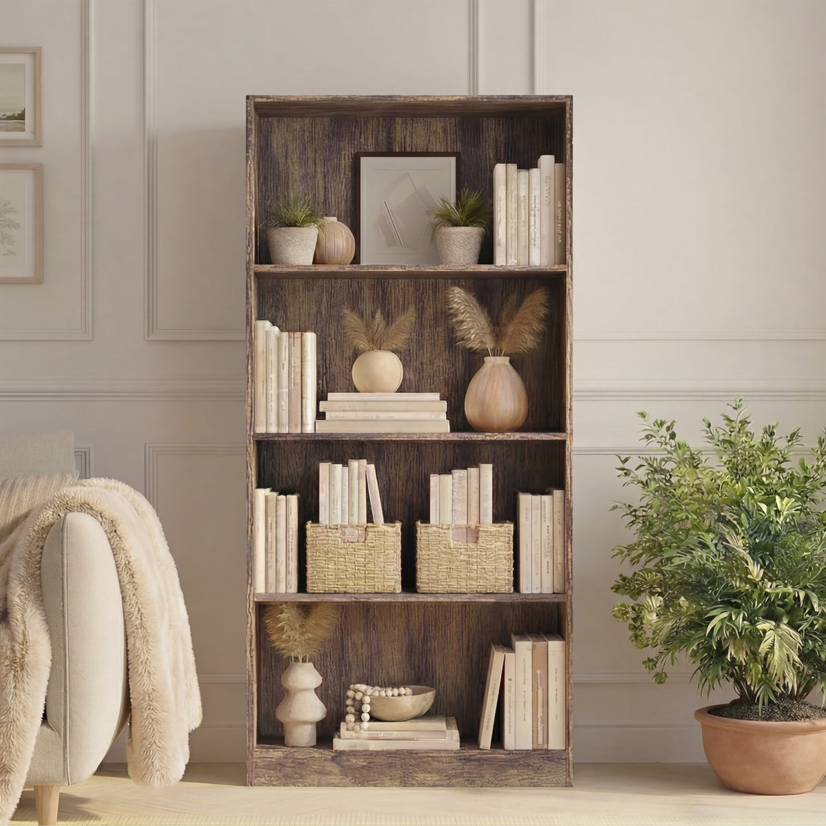 Cambridge 4-Tier Large Bookcase - Dark Wood