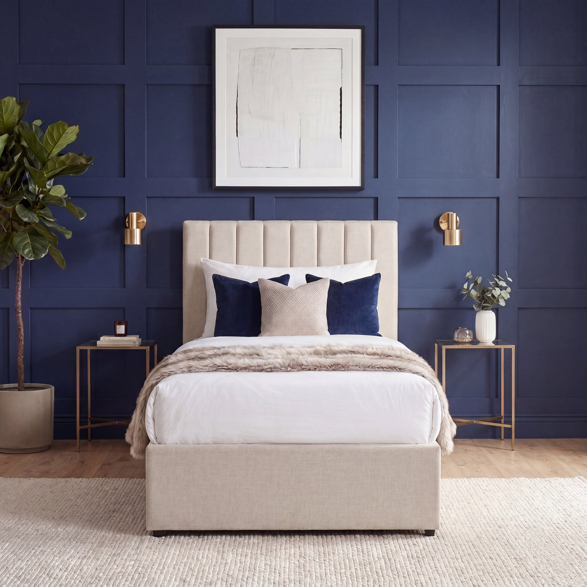 Vellaro Single Ottoman Fabric Bed & Mattress, Beige Linen