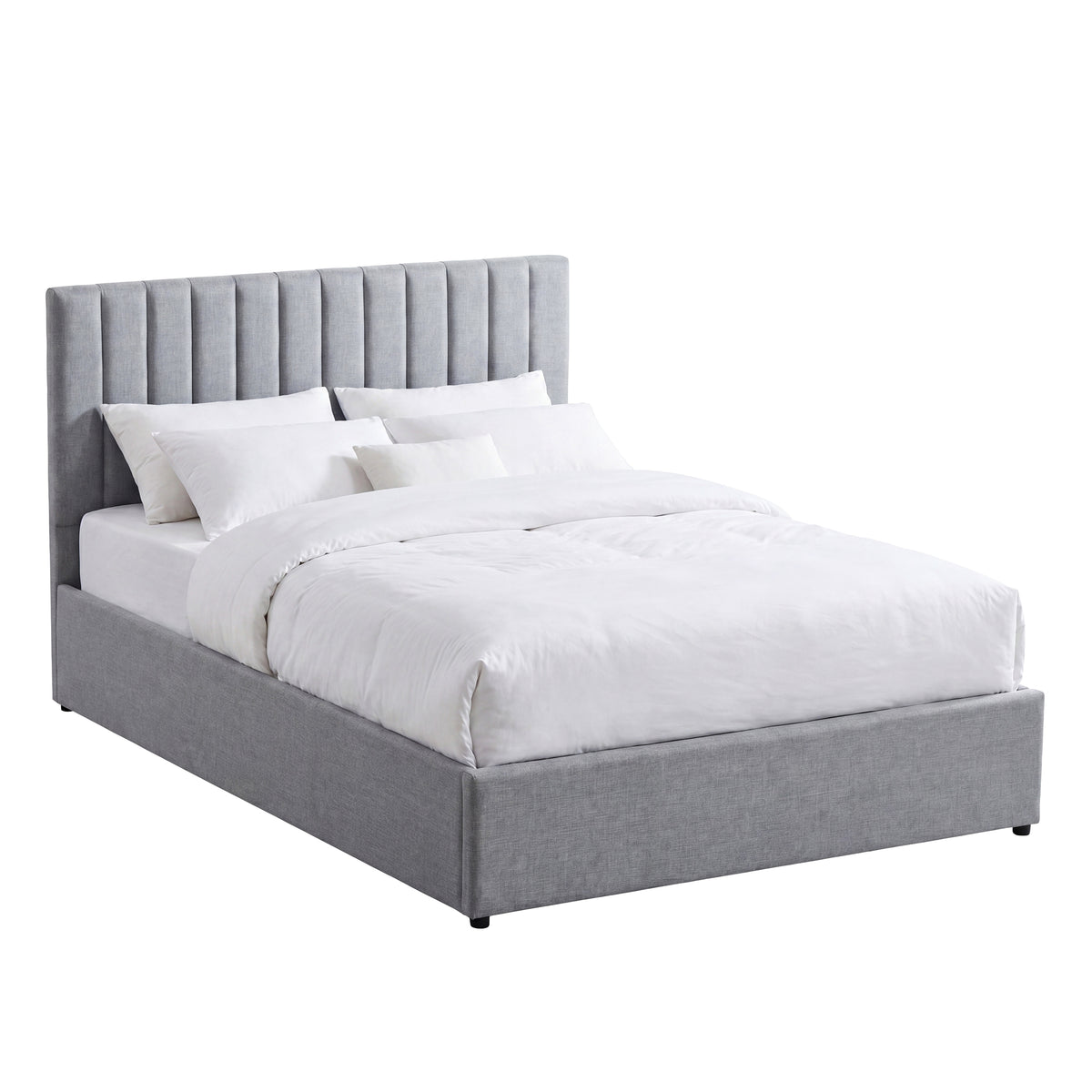Vellaro Double Ottoman Fabric Bed & Mattress Light Grey Linen