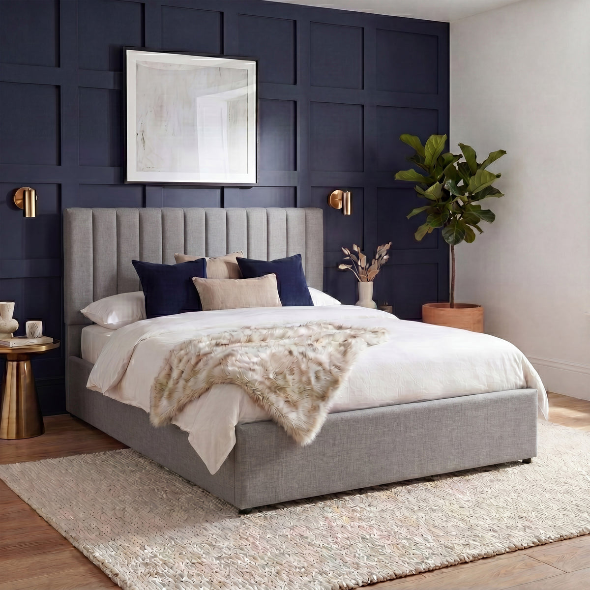 Vellaro King Size Ottoman Fabric Bed, Light Grey Linen
