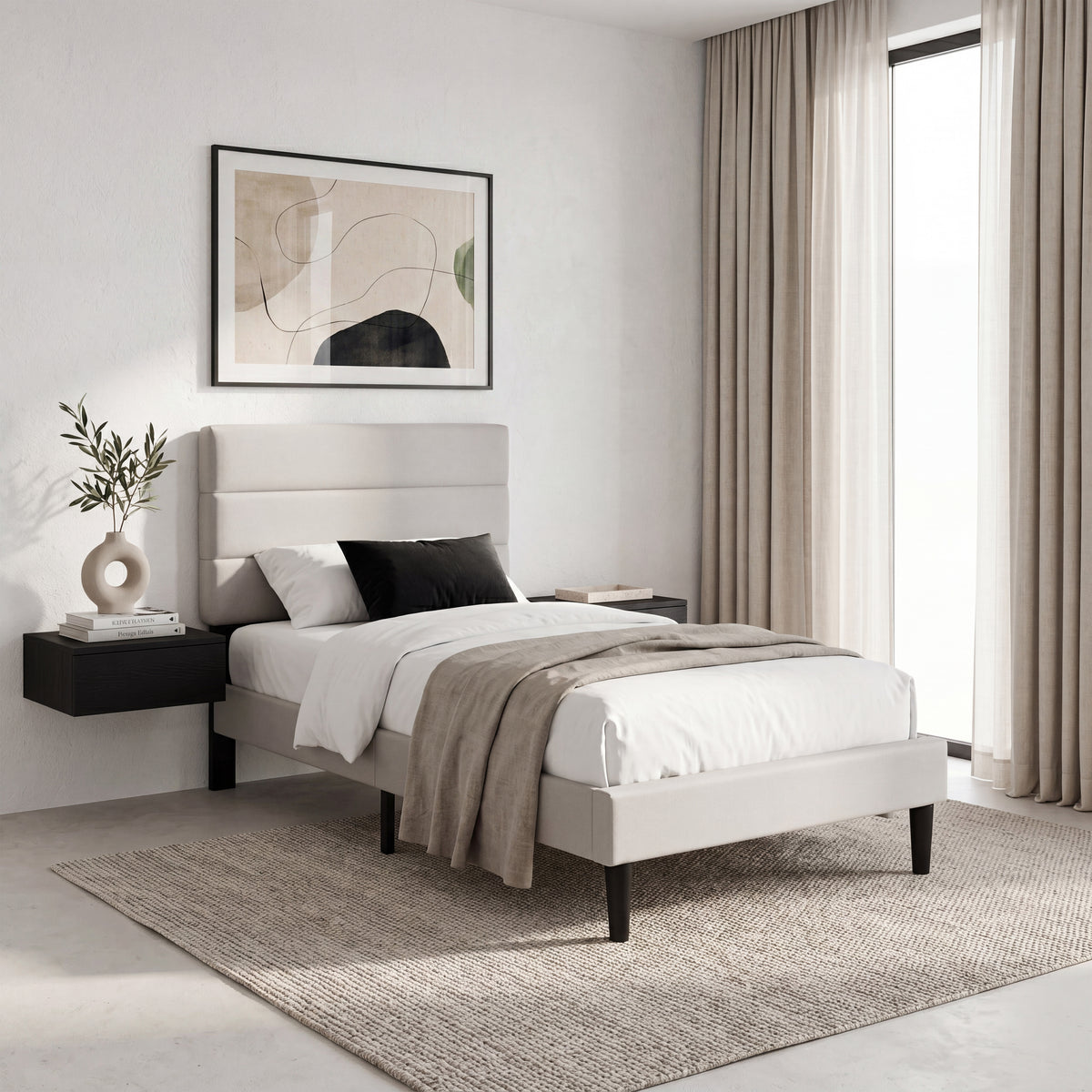 Vandura Single Fabric Bed and Mattress, Beige Linen