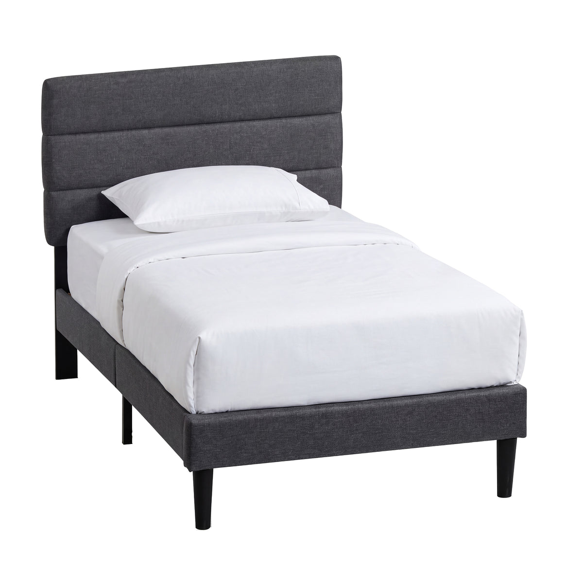 Vandura Single Fabric Bed and Mattress, Dark Grey Linen
