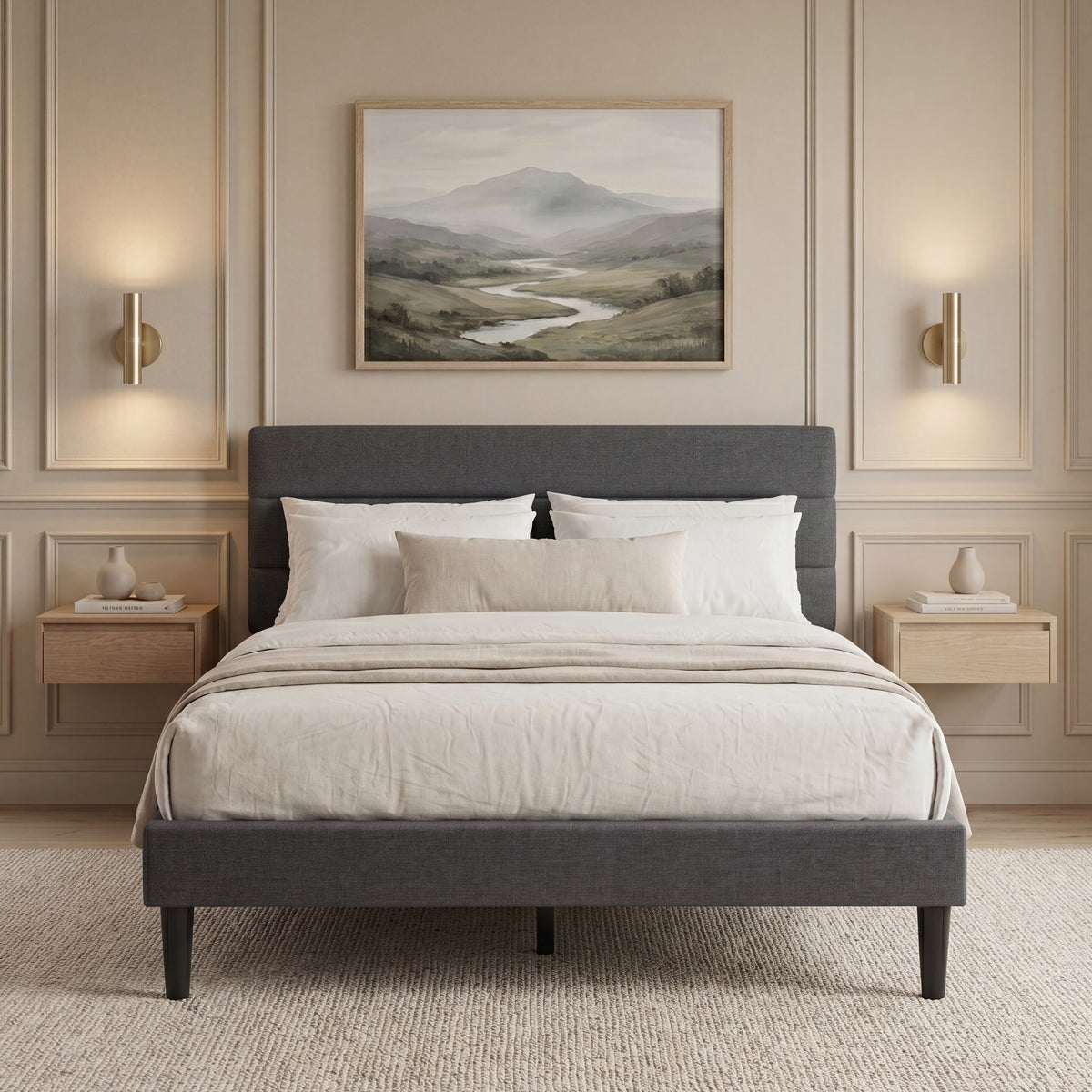 Vandura King Size Fabric Bed and Mattress, Dark Grey Linen