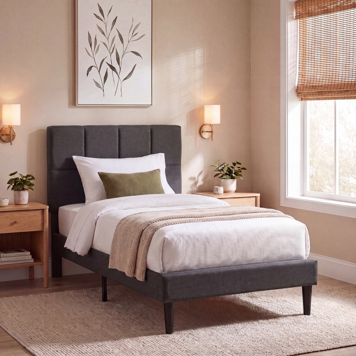 Velmora Single Fabric Bed, Dark Grey Linen