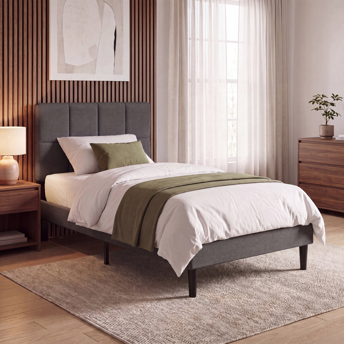 Velmora Single Fabric Bed, Dark Grey Linen