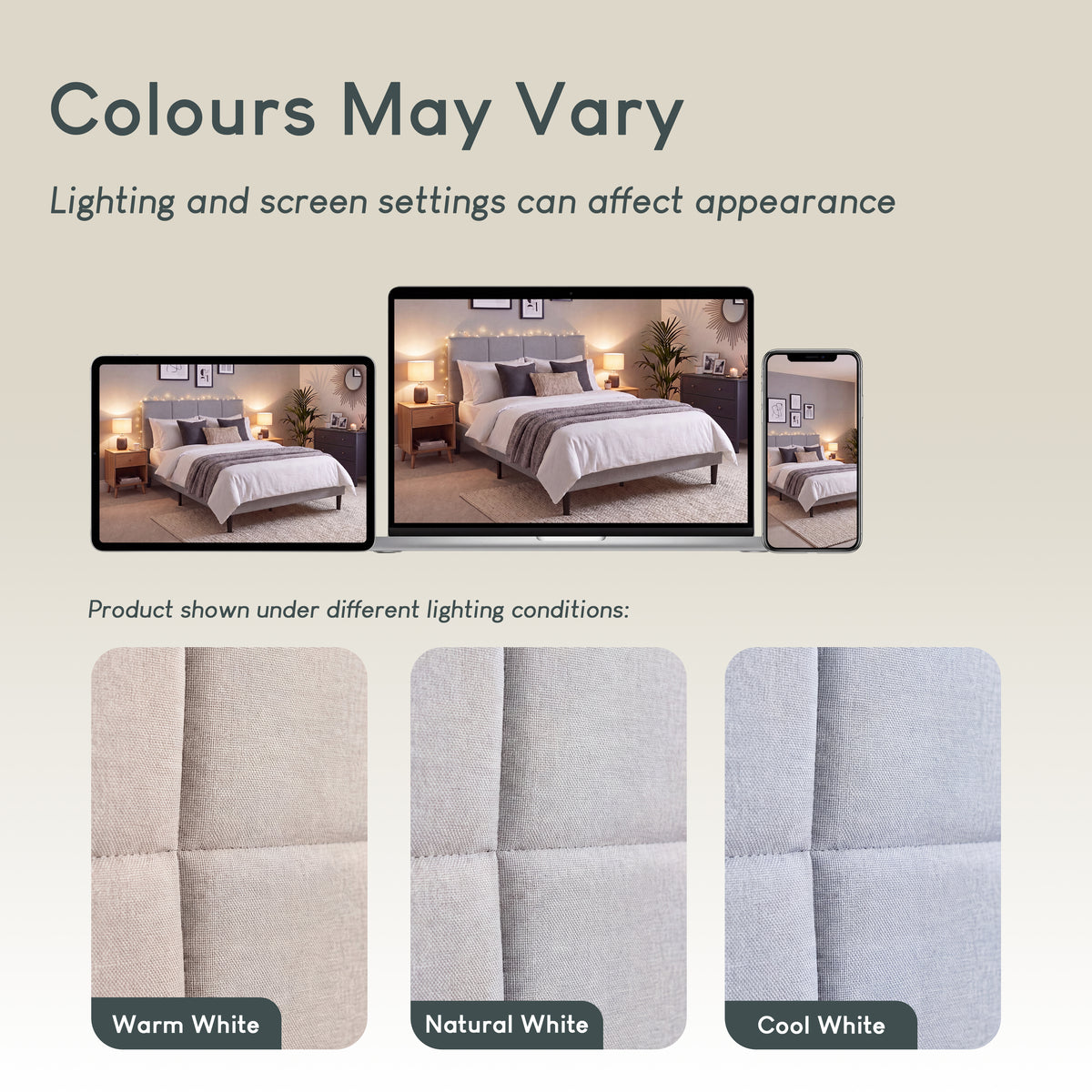 Velmora King Size Fabric Bed and Mattress, Light Grey Linen