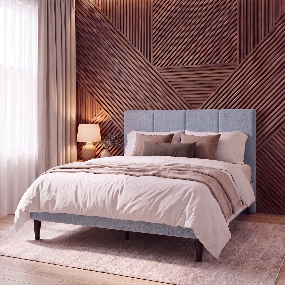 Velmora King Size Fabric Bed and Mattress, Light Grey Linen