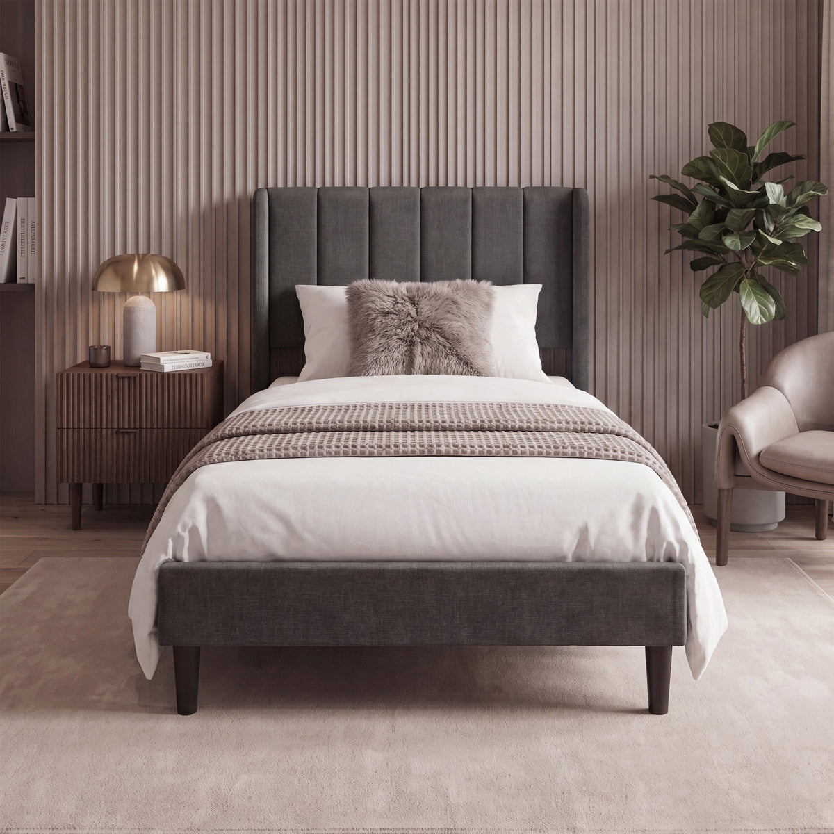 Vianna Single Fabric Bed, Dark Grey Linen