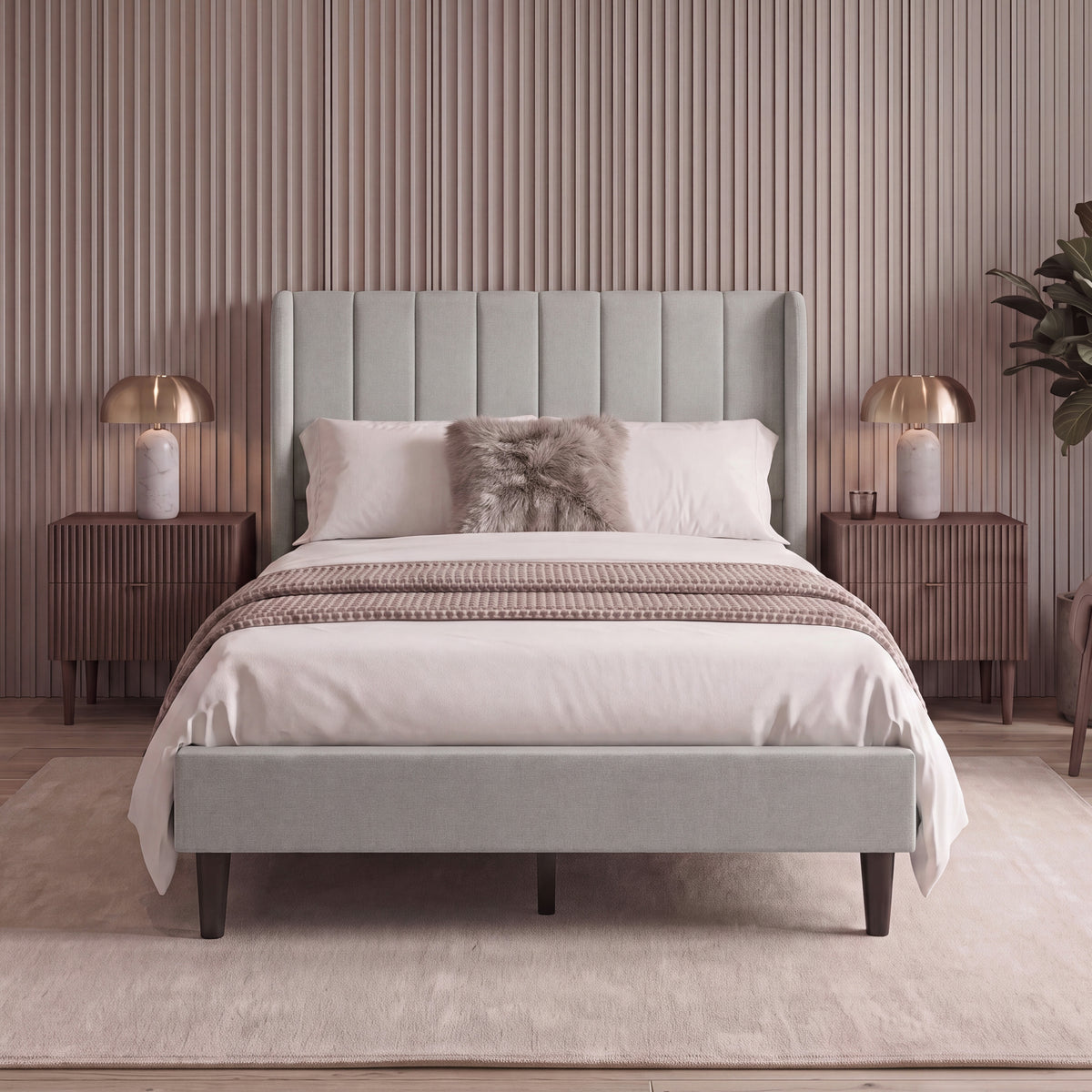 Vianna Double Fabric Bed, Beige Linen