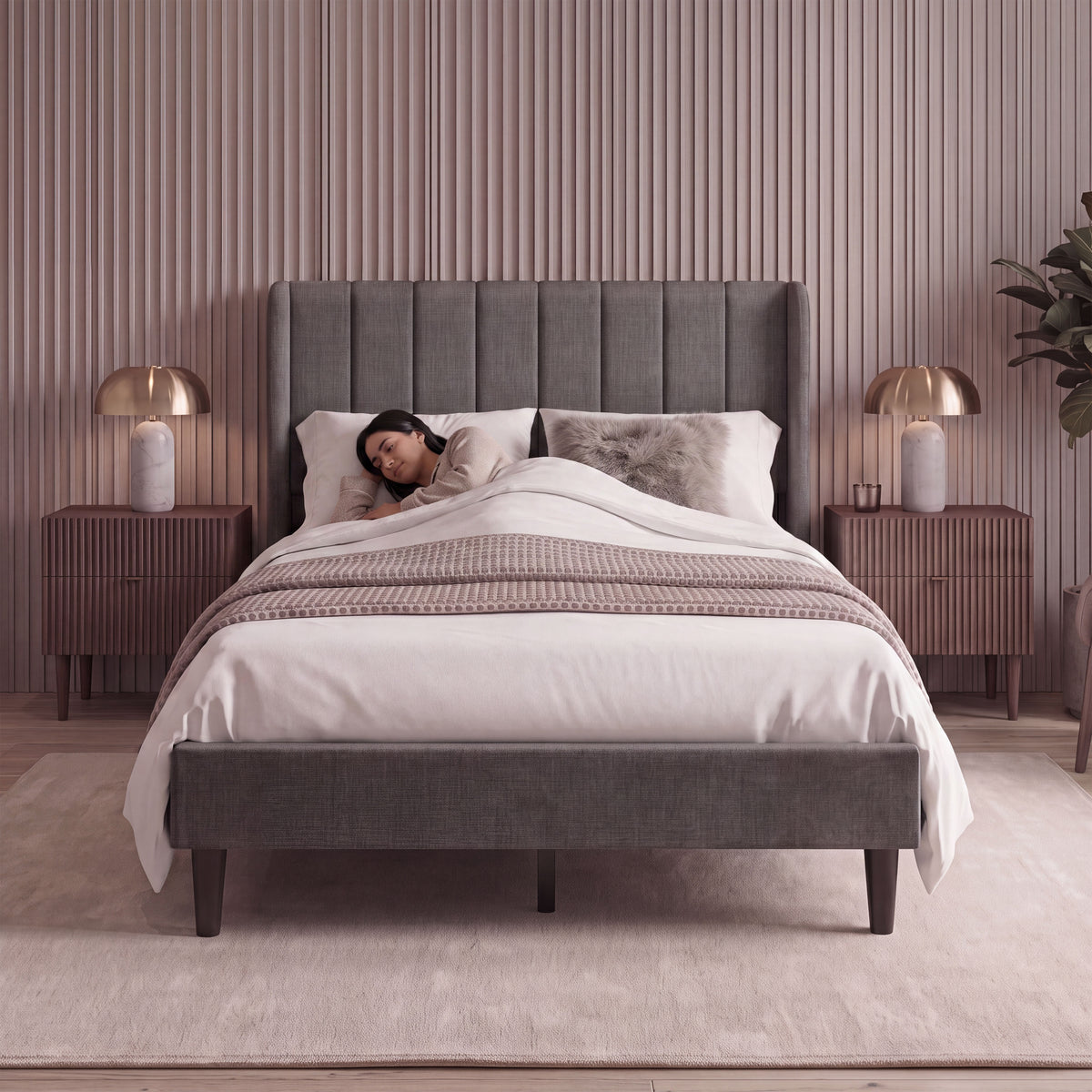Vianna Double Fabric Bed and Mattress, Dark Grey Linen