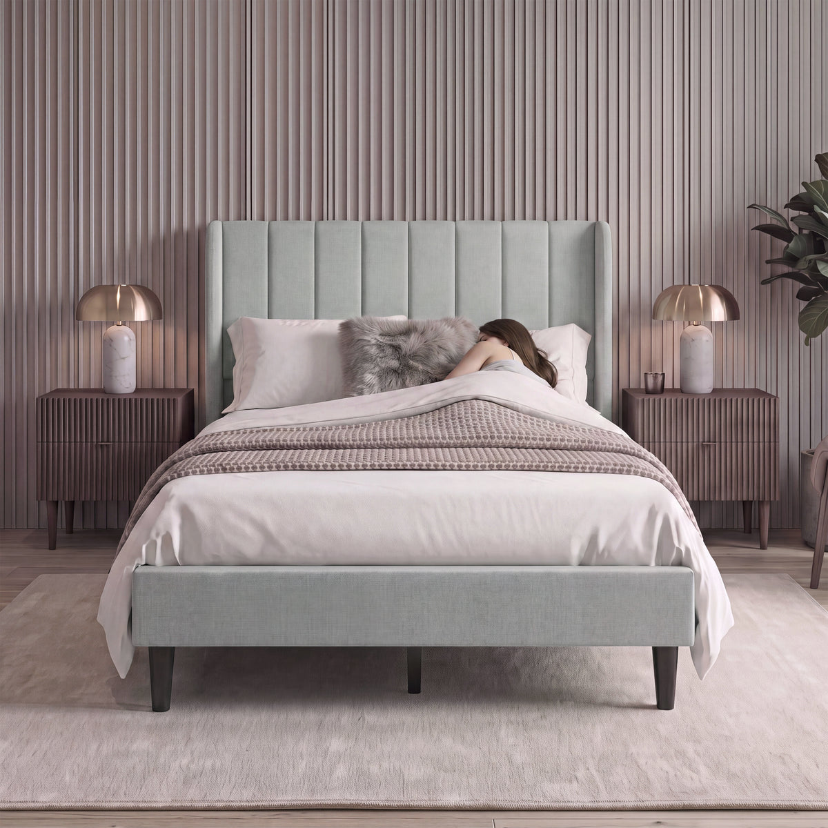 Vianna King Size Fabric Bed, Beige Linen