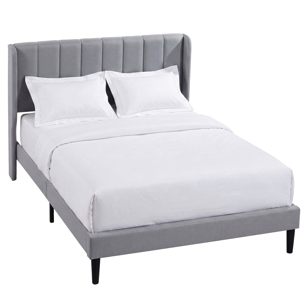 Vianna King Size Fabric Bed and Mattress Light Grey Linen
