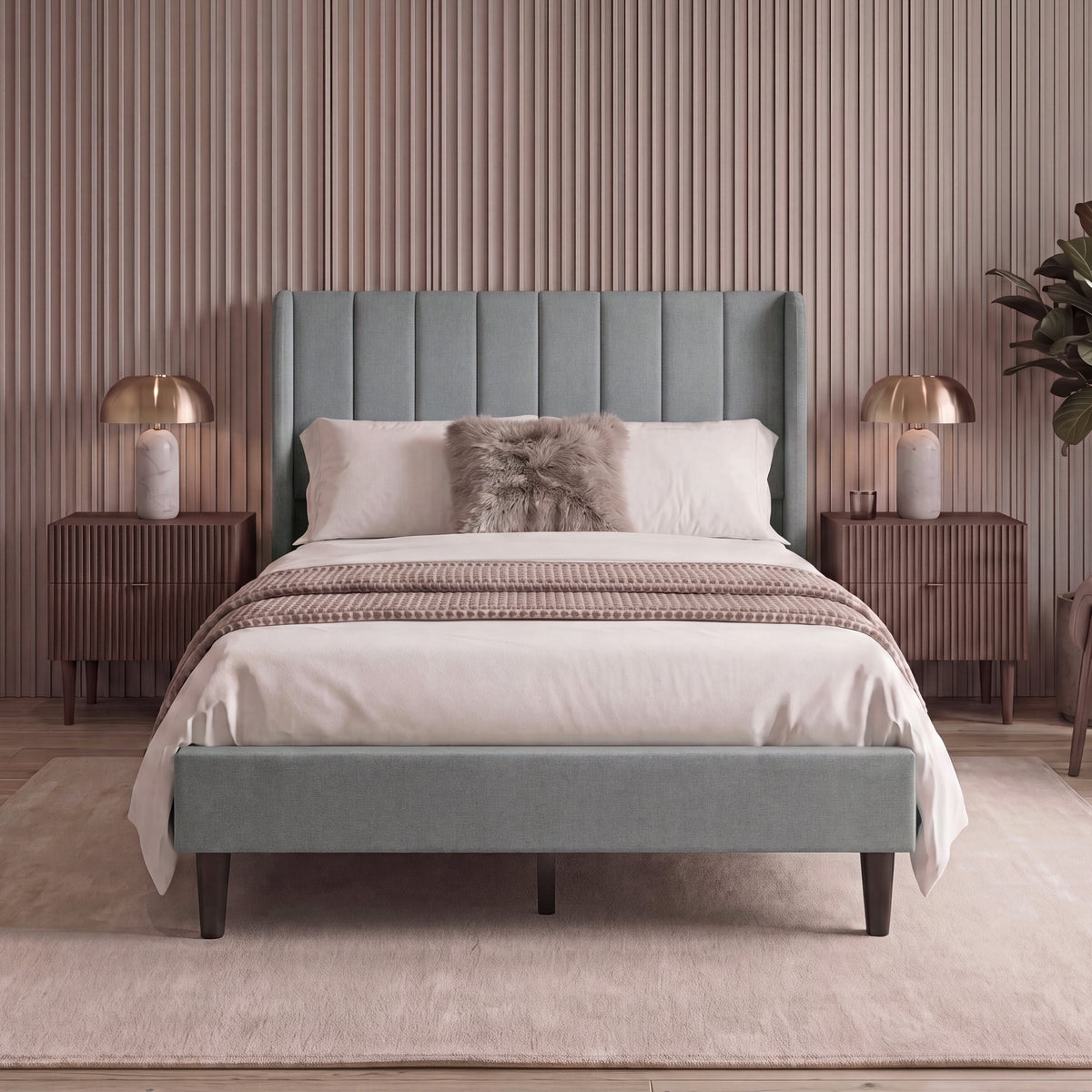 Vianna King Size Fabric Bed and Mattress Light Grey Linen