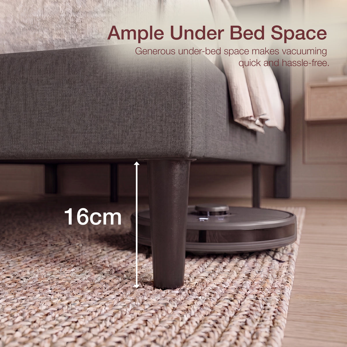 Vianna King Size Fabric Bed and Mattress, Dark Grey Linen